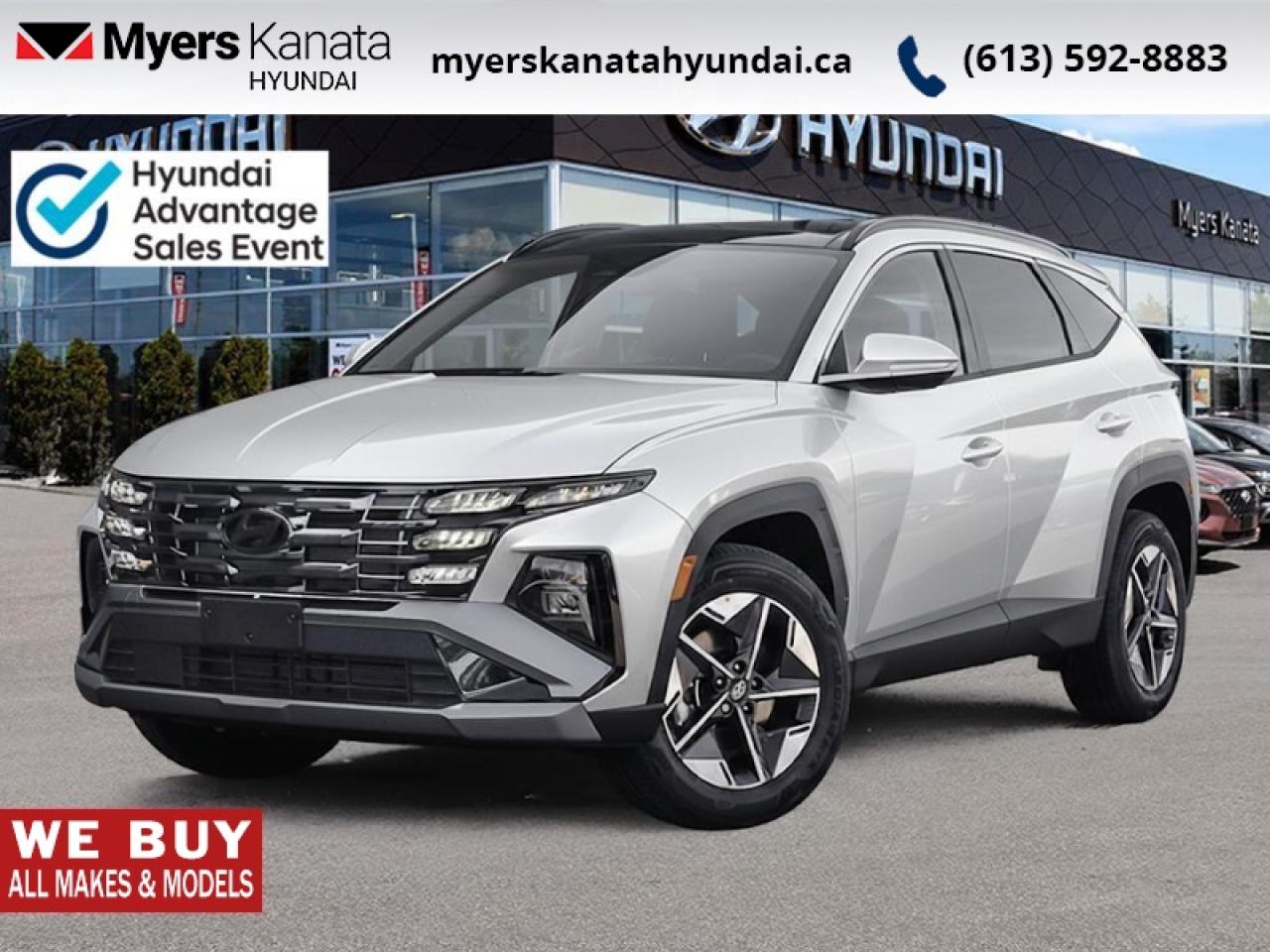 <b>Sunroof,  Power Liftgate,  Heated Seats,  Heated Steering Wheel,  Adaptive Cruise Control!</b><br> <br> <br> <br>This 2026 Hyundai Tucson is the defining answer to what makes an SUV great. <br> <br>This 2026 Hyundai Tucson was made with eye for detail. From subtle surprises to bold design features, every part of this 2026 Hyundai Tucson is a treat. Stepping into the interior feels like a step right into the future with breathtaking technology and luxury that will make your smartphone jealous. Add on an intelligently capable chassis and drivetrain and you have the SUV of the future, ready for you today.<br> <br>This Shimmering Silv SUV has an Automatic transmission and is powered by a 187HP 2.5L 4 Cylinder Engine. <br> <br> Our Tucsons trim level is Preferred AWD w/Trend Pkg. The cabin emphasizes comfort with heated front bucket seats, an 8 way power adjustable drivers seat with lumbar support, a heated leather steering wheel, dual zone climate control, flexible 60/40 folding rear seats, and smart storage throughout, while the expansive glass first and second row sunroof with power sunshade enhances the interiors open feel. Technology is anchored by a 12.3 inch infotainment display with Android Auto and Apple CarPlay, Bluetooth, BlueLink services, wireless phone connectivity, real time traffic, turn by turn navigation, adaptive cruise control, proximity key with push button start, and smart device remote start. Safety features include Forward Collision Avoidance Assist with pedestrian, cyclist, and junction turning detection, Blind Spot Collision Warning, Lane Keeping Assist, Rear Cross Traffic Collision Avoidance Assist, Driver Monitoring Alert, multiple airbags, stability and traction systems, and a rear view monitor. This vehicle has been upgraded with the following features: Sunroof, Power Liftgate, Heated Seats, Heated Steering Wheel, Adaptive Cruise Control, Remote Start, Lane Keep Assist.<br><br> <br>To apply right now for financing use this link: <a href=https://www.myerskanatahyundai.com/finance/ target=_blank>https://www.myerskanatahyundai.com/finance/</a><br><br> <br/>    This vehicle may qualify for $500 Military Program Bonus. Eligible customers may qualify for the Hyundai 0.50% Loyalty Finance Rate Reduction - certain restrictions may apply. 6.49% financing for 96 months. <br> Buy this vehicle now for the lowest weekly payment of <b>$143.69</b> with $0 down for 96 months @ 6.49% APR O.A.C. ( Plus applicable taxes -  $2596 and licensing fees **Rebates may not be applicable on all purchase types [cash, lease, or finance]. Eligibility and conditions may vary. Please see dealer for full details and confirmation of eligibility.    ).  Incentives expire 2026-03-02.  See dealer for details. <br> <br>This vehicle is located at Myers Kanata Hyundai 400-2500 Palladium Dr Kanata, Ontario. <br><br> Come by and check out our fleet of 30+ used cars and trucks and 220+ new cars and trucks for sale in Kanata.  o~o