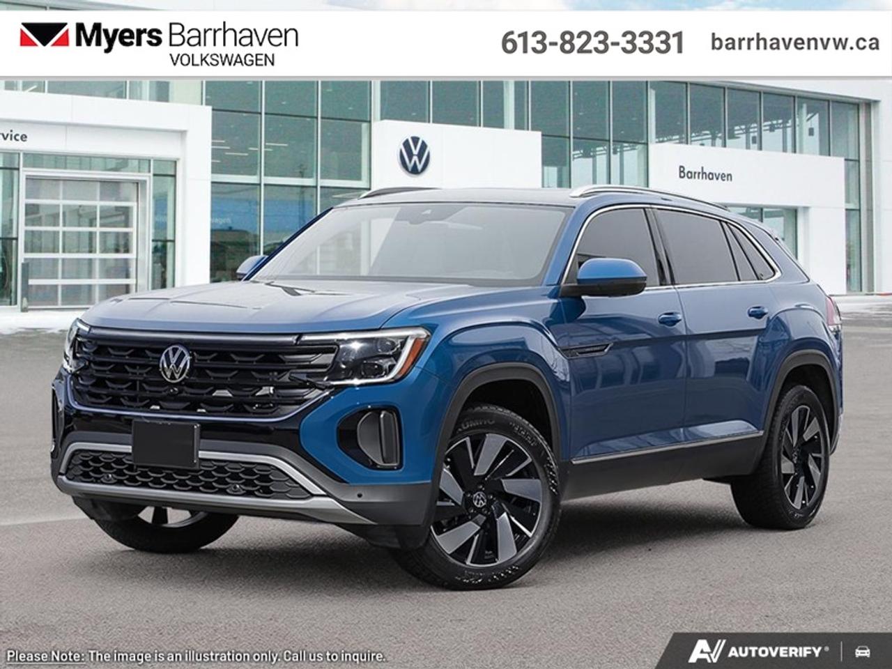 <b>Sunroof,  Navigation,  360 Camera,  Leather Seats,  Premium Audio!</b><br> <br> The 2026 Volkswagen Atlas Cross Sport combines intelligent innovation, versatile utility and standout design into a compelling SUV offering.<br> <br>From the outside, the Atlas Cross Sport showcases a bold two-row SUV silhouette, sculpted lines and a commanding stance that merge style with presence. Inside, the cabin offers premium materials, intuitive connectivity and comfortable seating designed with both driver and passengers in mind. With its thoughtful design, smart features and Volkswagens dedication to quality, the Atlas Cross Sport presents itself as a versatile and well-rounded choice in the midsize SUV segment.<br> <br>This Mountain Lake Blue Metallic SUV has an Automatic transmission and is powered by a 269HP 2.0L 4 Cylinder Engine. <br> <br> Our Atlas Cross Sports trim level is Highline. This trim rewards you with a panoramic sunroof, an aerial view camera system, and a 10-speaker harman/kardon audio system. Other standard features include ventilated and heated front seats, heated rear seats, leather upholstery, a heated steering wheel, adaptive cruise control, Car-Net 4G LTE, remote engine start, a power liftgate for rear cargo access, and a 12-inch infotainment screen with inbuilt navigation, Apple CarPlay and Android Auto. Safety features also include lane keep assist with lane departure warning, collision mitigation, blind spot alert, front and rear parking sensors, and forward collision mitigation. This vehicle has been upgraded with the following features: Sunroof, Navigation, 360 Camera, Leather Seats, Premium Audio, Cooled Seats, Heated Steering Wheel.<br><br> <br>To apply right now for financing use this link: <a href=https://www.barrhavenvw.ca/financing-request/ target=_blank>https://www.barrhavenvw.ca/financing-request/</a><br> <br/>Cash Purchase Incentive 0% financing for 60 months. 3.99% financing for 84 months. <br> Buy this vehicle now for the lowest bi-weekly payment of <b>$399.85</b> with $0 down for 84 months @ 3.99% APR O.A.C. ( Plus applicable taxes - $840 Doc fee. Cash purchase selling price includes: Tire Stewardship ($20.00), OMVIC Fee ($12.50). (HST) are extra. (HST), licence, insurance & registration not included. **Rebates may not apply to all purchase types. Conditions varysee dealer for details. ). Incentives expire 2026-08-31. See dealer for details. <br> <br> <br>LEASING:<br><br>Estimated Lease Payment: $347 bi-weekly <br>Payment based on 2.99% lease financing for 51 months with $0 down payment on approved credit. Total obligation $38,445. Mileage allowance of 16,000 KM/year. Offer expires 2026-08-31.<br><br><br>We are your premier Volkswagen dealership in the region. If youre looking for a new Volkswagen or a car, check out Barrhaven Volkswagens new, pre-owned, and certified pre-owned Volkswagen inventories. We have the complete lineup of new Volkswagen vehicles in stock like the GTI, Golf R, Jetta, Tiguan, Atlas Cross Sport, Volkswagen ID.4 electric vehicle, and Atlas. If you cant find the Volkswagen model youre looking for in the colour that you want, feel free to contact us and well be happy to find it for you. If youre in the market for pre-owned cars, make sure you check out our inventory. If you see a car that you like, contact 844-914-4805 to schedule a test drive.<br> Come by and check out our fleet of 40+ used cars and trucks and 110+ new cars and trucks for sale in Nepean.  o~o