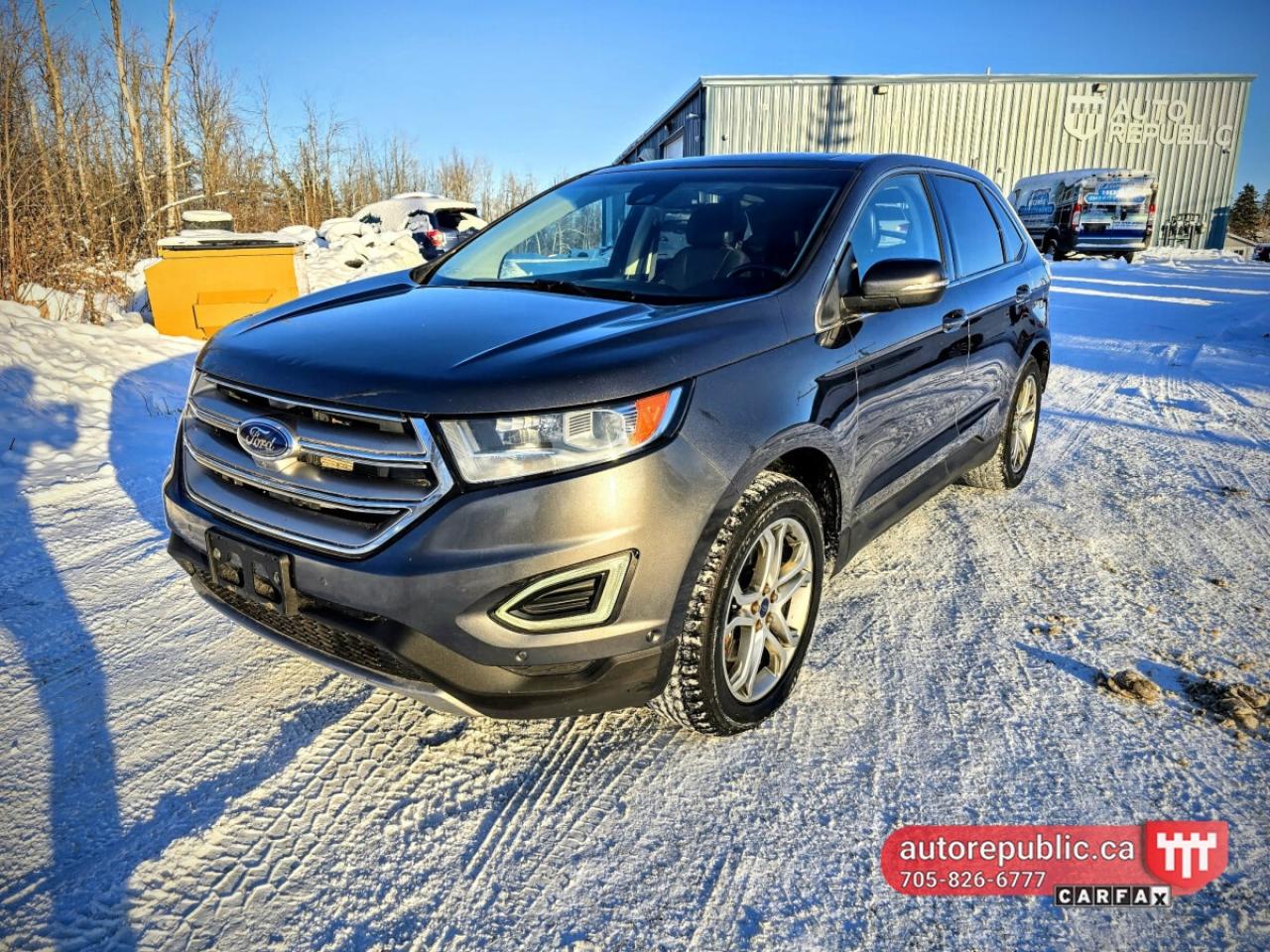 Make your driving experience exceptional with this well-maintained, 2015 Ford Edge Limited. With its distinctive and spacious design, this SUV combines comfort, versatility, and reliability. It offers a perfect balance of performance and luxury, making it an ideal choice for families or those seeking a stylish and practical vehicle. <br/> <br/> <br/> Loaded with Navigation, backup camera, backup parking sensors, panoramic sunroof, remote start, power tailgate, leather seats, power seats with memory, heated and ventilated front seats, heated rear seats, push to Start, remote keyless entry, Bluetooth, cruise control, climate control, fog lights, alloy wheels, tilt steering and more. <br/> <br/> <br/> Comes Safety Certified with no extra charge <br/> <br/> <br/> This Ford Edge Limited is equipped with a powerful and reliable 3.5L V6 engine, (NOT ECOBOOST) delivering impressive performance while maintaining fuel efficiency. <br/> With its available all-wheel-drive system, this Ford Edge ensures enhanced traction and stability, making it suitable for various weather and road conditions <br/> The suv boasts a comfortable and roomy interior. The luxurious leather upholstery provides a touch of elegance and durability. <br/> <br/> <br/> Link to Youtube walkaround video: <br/> https://www.youtube.com/watch?v=JFge4sTdtEs <br/> <br/> <br/> This 2015 Ford Edge Limited has been well maintained. It is in excellent condition, both mechanically and cosmetically, reflecting the care taken by the previous owner. <br/> <br/> <br/> Dont miss out on this opportunity to own a reliable, versatile, and stylish SUV. Contact us today to schedule a test drive and experience the exceptional features and performance of this 2015 Ford Edge Limited. <br/> <br/> <br/> Please call 705-826-6777 for appointments <br/> www.autorepublic.ca <br/> <br/> <br/> Available extended warranty up to 48 months <br/> <br/> <br/> WE FINANCE EVERYONE. 100% APPROVAL (downpayment might be required) <br/> <br/> <br/> Tax and Licensing extra <br/> <br/> <br/> Trade-ins are welcome! <br/> <br/> <br/> No Hidden Fees or Admin Fees! <br/> <br/> <br/> Do not hesitate to contact us with any questions. <br/> <br/> <br/> Electronic signing of the agreements and delivery of the vehicles to customer`s location is available too. <br/> <br/> <br/> Please call us at 705/826/6777 for more details. <br/> www.autorepublic.ca <br/>