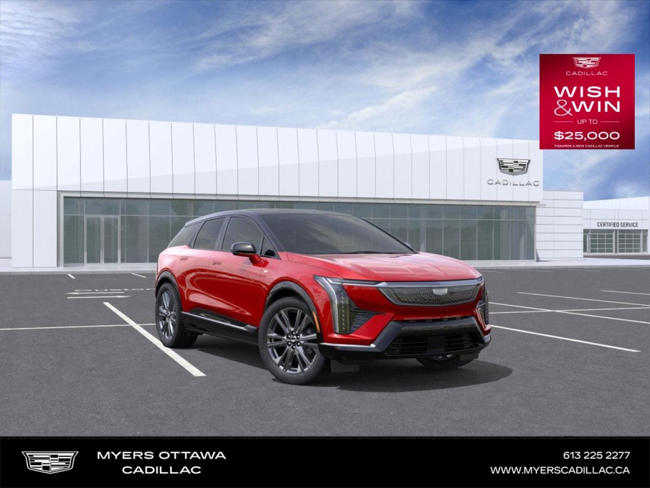 <br> <br>  The 2026 Cadillac OPTIQ introduces a stunning electric SUV experience with bold styling and modern luxury. <br> <br>The 2026 Cadillac OPTIQ combines all-electric innovation, upscale craftsmanship and striking design into a compelling luxury SUV. Inside, the cabin features premium materials, intuitive connectivity and thoughtfully designed comfort for both driver and passengers. With its elevated aesthetics, intelligent features and Cadillacs commitment to refined driving, the OPTIQ stands out as a smart choice for those looking to step into the next generation of luxury mobility.<br> <br> This radiant red tintcoat SUV  has an automatic transmission.<br> <br> Our OPTIQs trim level is Premium Sport. Standard features include faster charging, ventilated and heated massaging seats, a drivers head up display, an automatic heated steering wheel, wireless device charging, SuperCruise hands-free driving, a fixed glass roof, an AutoSense power liftgate, a 19-speaker AKG audio system with Dolby Atmos, and a 33-inch infotainment with inbuilt navigation and 5G vehicle connectivity. Safety features also include adaptive cruise control, front pedestrian braking, HD surround vision, automatic emergency braking, blind zone alert and driver attention assist.<br><br> <br/>    3.99% financing for 84 months. <br> Buy this vehicle now for the lowest bi-weekly payment of <b>$454.93</b> with $0 down for 84 months @ 3.99% APR O.A.C. ( Plus applicable taxes -  **Rebates may not be applicable on all purchase types [cash, lease, or finance]. Eligibility and conditions may vary. Please see dealer for full details and confirmation of eligibility.   ).  Incentives expire 2026-01-02.  See dealer for details. <br> <br> o~o