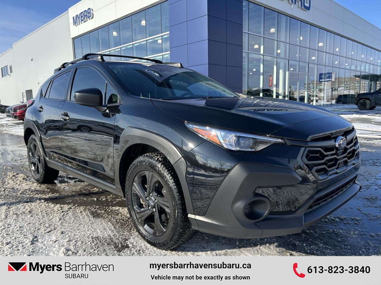 <b>Low Mileage, Heated Seats,  Apple CarPlay,  Android Auto,  Adaptive Cruise Control,  Lane Keep Assist!</b><br> <br>   With its bold styling and robust engineering, this 2024 Subaru Crosstrek is outstanding as an urban dweller and an off-road warrior. This 2024 Subaru Crosstrek is fresh on our lot in Nepean. <br> <br>This 2024 Subaru Crosstrek is an outlier in the crossover market, with the sole intention of being the most versatile offering in this segment. The exterior design features sharp body lines to create a bold visual statement, with interior space increased for more comfort and convenience features. The cabin is put together with premium quality materials to create an insulated space that delivers a calm and relaxing ride for driver and passengers. Engineered on an ultra-strong platform with a whole suite of active safety technology, the 2024 Subaru Crosstrek offers superior levels of protection and confidence overall.This low mileage  SUV has just 14,344 kms. Its crystal black s in colour and is completely accident free based on the <a href=https://vhr.carfax.ca/?id=YGPk9L6iKTq3zcZZw47UKNeu6/OlZ+12 target=_blank>CARFAX Report</a>. It has an automatic transmission and is powered by a  152HP 2.0L 4 Cylinder Engine. <br> <br> Our Crosstreks trim level is Convenience. This Crosstrek is ready for your next adventure, with great standard features such as switchable drive modes and full-time all-wheel-drive, LED lights with automatic high beams, power-heated side mirrors, roof rack rails, and aluminum alloy wheels. Interior features include heated front seats, dual-zone climate control, simulated carbon trim, power rear windows, front and rear cupholders, and a 7-inch infotainment screen with Android Auto, Apple CarPlay, and SiriusXM streaming radio. Safety features include EyeSight with pre-collision braking, lane keeping assist and lane departure warning, forward collision mitigation, and a rearview camera. This vehicle has been upgraded with the following features: Heated Seats,  Apple Carplay,  Android Auto,  Adaptive Cruise Control,  Lane Keep Assist,  Lane Departure Warning,  Forward Collision Alert. <br> <br>To apply right now for financing use this link: <a href=https://www.myersbarrhavensubaru.ca/quick-approval/ target=_blank>https://www.myersbarrhavensubaru.ca/quick-approval/</a><br><br> <br/><br><br> The Myers name has been synonymous with first-rate automotive service and products for over 80 years in Ottawa; we are happy to welcome you here to <b> Myers Barrhaven Subaru </b> the unbeatable Subaru dealer in Ottawa and the National Capital Region. Serving drivers as the premier Subaru dealership near Kanata, Orléans, Gatineau, QC and Vanier region, we offer a wide range of new and used offerings from Subaru. If youre in the market for a full range of Subaru cars and Subaru SUVs for sale in Ottawa. </br><br> Come by and check out our fleet of 30+ used cars and trucks and 30+ new cars and trucks for sale in Nepean.  o~o