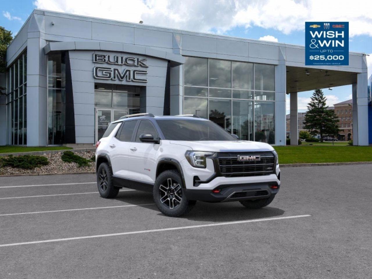 <b>Power Liftgate,  Wireless Charging,  Heated Seats,  Heated Steering Wheel,  Remote Start!</b><br> <br>   Iconic GMC styling paired with remarkable reliability make this 2026 Terrain an ideal option in the crossover SUV segment. <br> <br>From endless details that drastically improve this SUVs usability, to striking style and amazing capability, this 2026 Terrain is exactly what you expect from a GMC SUV. The interior has a clean design, with upscale materials like soft-touch surfaces and premium trim. You cant go wrong with this SUV for all your family hauling needs.<br> <br> This summit white SUV  has an automatic transmission and is powered by a  175HP 1.5L 4 Cylinder Engine.<br> <br> Our Terrains trim level is AT4. Convenience Package II adds an 8-way power driver seat with lumbar support, dual-zone automatic climate control with humidity and windshield temperature sensors, AutoSense hands-free liftgate, RainSense wipers with heated park, a universal home remote, wireless phone charging, brushed aluminum roof rails, and overhead sunglass storage. Driver Convenience Package brings remote start, heated front seats, a heated steering wheel, illuminated vanity mirrors, and express windows for all passengers, while a 15 Premium Infotainment System with Google Built-In, SiriusXM with 360L, wireless Apple CarPlay/Android Auto, Wi-Fi hotspot, and 5G connectivity elevate entertainment and connectivity. Interior amenities include premium cloth/CoreTec seats, adaptive cruise control, multiple USB ports, dual-zone automatic climate control, rear air vents, and active noise cancellation. Safety features include Enhanced Automatic Emergency Braking, Rear Cross Traffic Braking, Reverse Automatic Braking, Blind Zone Steering Assist, Lane Keep Assist with Lane Departure Warning, HD Rear Vision Camera, Teen Driver mode, and OnStar services for comprehensive driver confidence. This vehicle has been upgraded with the following features: Power Liftgate,  Wireless Charging,  Heated Seats,  Heated Steering Wheel,  Remote Start,  Adaptive Cruise Control,  Lane Keep Assist. <br><br> <br>To apply right now for financing use this link : <a href=https://www.taylorautomall.com/finance/apply-for-financing/ target=_blank>https://www.taylorautomall.com/finance/apply-for-financing/</a><br><br> <br/> See dealer for details. <br> <br> <br>LEASING:<br><br>Estimated Lease Payment: $302 bi-weekly <br>Payment based on 3.9% lease financing for 48 months with $0 down payment on approved credit. Total obligation $31,488. Mileage allowance of 16,000 KM/year. Offer expires 2026-01-02.<br><br><br>HST, licensing, and Federal luxury tax (if applicable) are extra. <br><br> Come by and check out our fleet of 40+ used cars and trucks and 170+ new cars and trucks for sale in Kingston.  o~o