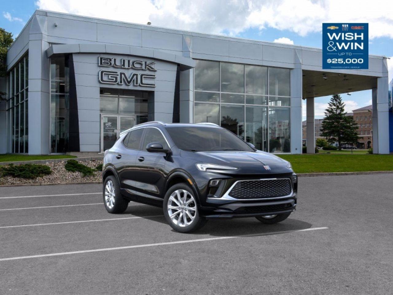 <b>Leather Seats,  Climate Control,  Power Liftgate,  Heated Seats,  Heated Steering Wheel!</b><br> <br>   This Encore GX has the versatility to keep up with the many hats you wear in life. <br> <br>This intelligently engineered Encore GX is ready to hit the road with versatile seating and cargo, stunning style, and an adventurous spirit. This SUV can fit your life, fit into your life, and help you find where you fit in all in one drive. With efficient power delivery and an engaging infotainment system, even the longest trips are made fun. For the evolution of the luxury family SUV, look no further than this Buick Encore GX.<br> <br> This ebony twilight metallic SUV  has an automatic transmission and is powered by a  155HP 1.3L 3 Cylinder Engine.<br> <br> Our Encore GXs trim level is Avenir. This range-topping Avenir trim adds on genuine leather upholstery, dual-zone climate control, a power liftgate for rear cargo access and premium Pearl Nickel aluminum wheels, along with great standard features such as heated front seats, a heated steering wheel, remote engine start, and an 11-inch touchscreen with wireless Apple CarPlay and Android Auto. Safety features include lane change alert with side blind zone alert, lane keep assist with lane departure warning, forward collision alert, and front pedestrian braking. This vehicle has been upgraded with the following features: Leather Seats,  Climate Control,  Power Liftgate,  Heated Seats,  Heated Steering Wheel,  Remote Start,  Lane Keep Assist. <br><br> <br>To apply right now for financing use this link : <a href=https://www.taylorautomall.com/finance/apply-for-financing/ target=_blank>https://www.taylorautomall.com/finance/apply-for-financing/</a><br><br> <br/> See dealer for details. <br> <br> <br>LEASING:<br><br>Estimated Lease Payment: $284 bi-weekly <br>Payment based on 3.9% lease financing for 48 months with $0 down payment on approved credit. Total obligation $29,567. Mileage allowance of 16,000 KM/year. Offer expires 2026-01-02.<br><br><br>HST, licensing, and Federal luxury tax (if applicable) are extra. <br><br> Come by and check out our fleet of 40+ used cars and trucks and 180+ new cars and trucks for sale in Kingston.  o~o