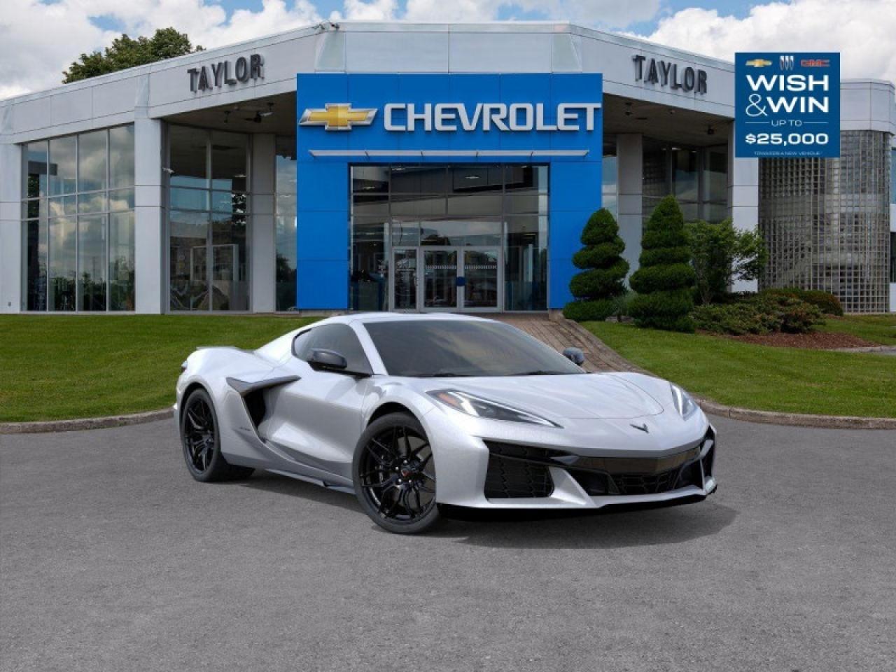 <b>Performance Suspension,  Wireless Charging,  Bose Premium Audio,  Apple CarPlay,  Android Auto!</b><br> <br>   With a sleek mid-engine design, both the front and rear open spaces offer generous cargo versatility and sharp visual presence. <br> <br>The 2026 Chevrolet Corvette raises the bar for American sports cars by combining high-end design, forward-thinking technology, and strong visual impact. Inside, the cockpit welcomes both driver and passenger with a refined cabin, intuitive controls, and immersive connectivity. With a dramatic stance, thoughtful amenities, and unwavering performance character, the Corvette remains an iconic expression of speed and style.<br> <br> This blade silv metallic coupe  has an automatic transmission and is powered by a  670HP 5.5L 8 Cylinder Engine.<br> <br> Our Corvettes trim level is Z06 Coupe. The cabin surrounds the driver in a tailored performance environment with GT1 bucket seats upholstered in perforated Mulan leather and 8-way power adjustments for both seating positions. A digital cockpit layout combines a 14-inch Driver Information Centre, a 12.7-inch infotainment display with Google Built-In, and an additional 6.6-inch touchscreen for effortless control of navigation, apps, and settings. The Bose 10-speaker premium audio system fills the cabin with rich sound, while wireless Apple CarPlay, Android Auto, 5G connectivity, and Wi-Fi hotspot capability keep every drive seamlessly connected. A full-colour Head-Up Display projects key performance data, and convenience features like dual-zone automatic climate control, wireless phone charging, and a remote start system enhance comfort and ease. Safety and driver assistance come standard with Automatic Emergency Braking, Lane Keep Assist with Lane Departure Warning, Forward Collision Alert, and HD Rear Vision Camera. Underneath, Magnetic Selective Ride Control, Performance Traction Management, and active handling stability control deliver precision and responsiveness on every drive. This vehicle has been upgraded with the following features: Performance Suspension,  Wireless Charging,  Bose Premium Audio,  Apple Carplay,  Android Auto,  Hud,  Navigation. <br><br> <br>To apply right now for financing use this link : <a href=https://www.taylorautomall.com/finance/apply-for-financing/ target=_blank>https://www.taylorautomall.com/finance/apply-for-financing/</a><br><br> <br/> See dealer for details. <br> <br>HST, licensing, and Federal luxury tax (if applicable) are extra. <br><br> Come by and check out our fleet of 70+ used cars and trucks and 180+ new cars and trucks for sale in Kingston.  o~o