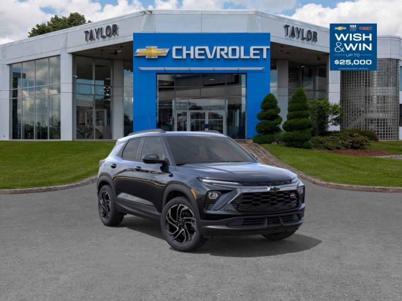 <b>Heated Seats,  Heated Steering Wheel,  Blind Spot Detection,  Remote Start,  Apple CarPlay!</b><br> <br>   This 2025 Trailblazer is ready to be the next member of your crew, leading the charge to stoked moments. <br> <br> With a surprisingly spacious cabin, plenty of power, and incredible efficiency, this Trailblazer is begging to be in your squad. When its time to grab the crew and all their gear to make some memories, this versatile and adventurous Trailblazer is an obvious choice.<br> <br> This mosaic black metallic SUV  has an automatic transmission and is powered by a  155HP 1.3L 3 Cylinder Engine.<br> <br> Our Trailblazers trim level is RS. This Trailblazer RS trim steps things up with Evotex seating upholstery, a Cold Weather Package that adds heated driver and front passenger seats and a heated steering wheel, and also includes blind spot detection and rear cross traffic alert with rear park assist. Its also loaded with great standard features like an 11-inch diagonal HD infotainment screen with wireless Apple and Android Auto, Wi-Fi Hotspot capability, SiriusXM satellite radio, and an 8-inch digital drivers display. Safety features also include automatic emergency braking, front pedestrian braking, lane keeping assist with lane departure warning, following distance indication, forward collision alert, and IntelliBeam high beam assistance. This vehicle has been upgraded with the following features: Heated Seats,  Heated Steering Wheel,  Blind Spot Detection,  Remote Start,  Apple Carplay,  Android Auto,  Lane Departure Warning. <br><br> <br>To apply right now for financing use this link : <a href=https://www.taylorautomall.com/finance/apply-for-financing/ target=_blank>https://www.taylorautomall.com/finance/apply-for-financing/</a><br><br> <br/> See dealer for details. <br> <br> <br>LEASING:<br><br>Estimated Lease Payment: $243 bi-weekly <br>Payment based on 3.9% lease financing for 60 months with $0 down payment on approved credit. Total obligation $31,631. Mileage allowance of 16,000 KM/year. Offer expires 2026-01-02.<br><br><br>HST, licensing, and Federal luxury tax (if applicable) are extra. <br><br> Come by and check out our fleet of 40+ used cars and trucks and 170+ new cars and trucks for sale in Kingston.  o~o