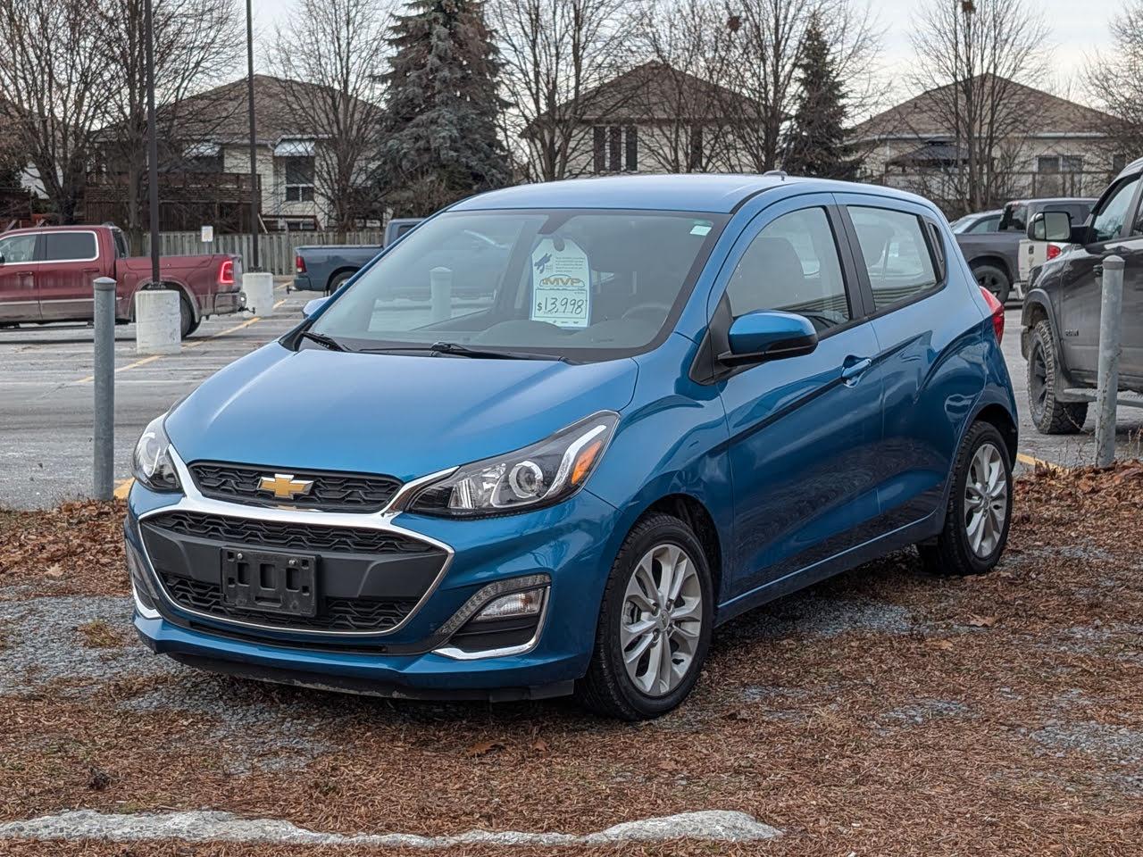 <b>Certified, Low Mileage, Aluminum Wheels,  Cruise Control,  Apple CarPlay,  Android Auto,  Remote Keyless Entry!</b><br> <br>    The Chevrolet Spark is a solid choice for first-time buyers and city dwellers alike, thanks to its compact size and plentiful amenities. This  2019 Chevrolet Spark is fresh on our lot in Kingston. <br> <br>The 2019 Chevrolet Spark is the perfect car for any city commuter. It is agile, fun to drive and perfect for navigating through busy city streets or parking in that great spot that might be too tight a larger SUV. The interior is surprisingly spacious and offers plenty of cargo room plus it comes loaded with some technology to make your drive even better. This low mileage  hatchback has just 14,857 kms and is a Certified Pre-Owned vehicle. Its  nice in colour  and is completely accident free based on the <a href=https://vhr.carfax.ca/?id=ubZy4sMs0rmdM86RLxqs1NAWwaqhs6GV target=_blank>CARFAX Report</a> . It has a manual transmission and is powered by a  98HP 1.4L 4 Cylinder Engine.  And its got a certified used vehicle warranty for added peace of mind. <br> <br> Our Sparks trim level is LT. This amazing compact car comes with stylish aluminum wheels, a 7 inch colour touchscreen display featuring Android Auto and Apple CarPlay capability plus it comes with Chevrolet MyLink and SiriusXM radio, a built in rear vision camera and bluetooth streaming audio. Additional features on this upgraded trim include cruise and audio controls on the steering wheel, remote keyless entry, a 60/40 split rear seat, air conditioning and it also comes with Stabilitrak and traction control to keep you safely on the road no matter the weather conditions. This vehicle has been upgraded with the following features: Aluminum Wheels,  Cruise Control,  Apple Carplay,  Android Auto,  Remote Keyless Entry,  Rear View Camera,  Streaming Audio. <br> <br>To apply right now for financing use this link : <a href=https://www.taylorautomall.com/finance/apply-for-financing/ target=_blank>https://www.taylorautomall.com/finance/apply-for-financing/</a><br><br> <br/><b>CHEVROLET, BUICK, AND GMC CERTIFIED PRE-OWNED BENEFITS</b><br>This vehicle has met our highest standard and has been put through the GM certificationprocess by our GM-trained technicians. Our GM Certified used vehicles go thru an extensive150+ point inspection and are reconditioned back to near new condition. Each vehicle comeswith a minimum of a 3 month, 5000 KM warranty or the balance of the factory warranty(whichever is longer) with 24-hour roadside assistance. They also come with satisfactionguaranteed; a 30 day or 2500 km exchange privilege if you are not completely satisfied. If your budget permits, you can extend or upgrade to an even more comprehensive Certified Pre-Owned Vehicle Protection Plan. Youll also appreciate the convenience of being able to transfer any existing warranties to a new owner, should you ever decide to sell your Certified Pre-Owned Vehicle. <br><br> <br/><br> Buy this vehicle now for the lowest bi-weekly payment of <b>$103.76</b> with $0 down for 84 months @ 8.99% APR O.A.C. ( Plus applicable taxes -  Plus applicable fees   ).  See dealer for details. <br> <br>For more information, please call any of our knowledgeable used vehicle staff at (613) 549-1311!<br><br> Come by and check out our fleet of 40+ used cars and trucks and 180+ new cars and trucks for sale in Kingston.  o~o