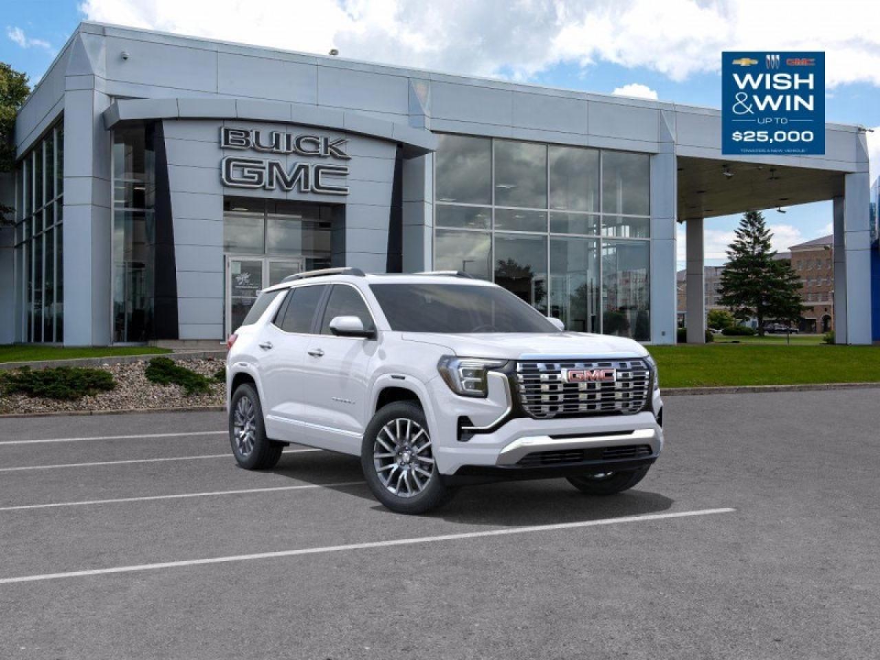 <b>Sunroof,  Cooled Seats,  360 Camera,  Power Liftgate,  Wireless Charging!</b><br> <br>   From the impressive practicality to striking styling this 2026 GMC Terrain makes every day better. <br> <br>From endless details that drastically improve this SUVs usability, to striking style and amazing capability, this 2026 Terrain is exactly what you expect from a GMC SUV. The interior has a clean design, with upscale materials like soft-touch surfaces and premium trim. You cant go wrong with this SUV for all your family hauling needs.<br> <br> This glacier wht tri SUV  has an automatic transmission and is powered by a  175HP 1.5L 4 Cylinder Engine.<br> <br> Our Terrains trim level is Denali. This trim steps things up with the Convenience Package II, which adds an 8-way power driver seat with lumbar support, dual-zone climate control, AutoSense hands-free liftgate, wireless phone charging, universal home remote, rain-sensing wipers, heated wiper park, brushed aluminum roof rails, and overhead sunglass storage, while the Driver Convenience Package contributes heated front seats, heated steering wheel, remote start, illuminated vanity mirrors, and express-up/down windows. A 15 Premium Infotainment System with Google Built-In, wireless Apple CarPlay/Android Auto, 5G connectivity, Wi-Fi hotspot, SiriusXM with 360L, adaptive cruise control, multiple USB ports, and active noise cancellation enhance convenience and connectivity, complemented by features like HD Rear Vision Camera, Blind Zone Steering Assist, Rear Cross Traffic Braking, Enhanced Automatic Emergency Braking, Lane Keep Assist, Teen Driver mode, and OnStar services for a secure and connected driving experience. This vehicle has been upgraded with the following features: Sunroof,  Cooled Seats,  360 Camera,  Power Liftgate,  Wireless Charging,  Heated Steering Wheel,  Remote Start. <br><br> <br>To apply right now for financing use this link : <a href=https://www.taylorautomall.com/finance/apply-for-financing/ target=_blank>https://www.taylorautomall.com/finance/apply-for-financing/</a><br><br> <br/> See dealer for details. <br> <br> <br>LEASING:<br><br>Estimated Lease Payment: $311 bi-weekly <br>Payment based on 3.9% lease financing for 48 months with $0 down payment on approved credit. Total obligation $32,371. Mileage allowance of 16,000 KM/year. Offer expires 2026-01-02.<br><br><br>HST, licensing, and Federal luxury tax (if applicable) are extra. <br><br> Come by and check out our fleet of 40+ used cars and trucks and 170+ new cars and trucks for sale in Kingston.  o~o