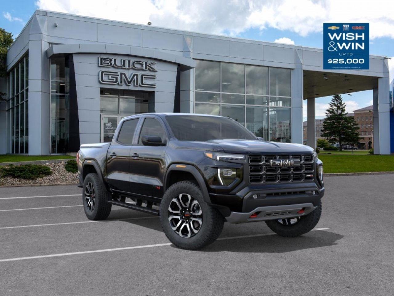 <b>Off-Road Suspension,  Heated Seats,  Remote Start,  Lane Keep Assist,  Apple CarPlay!</b><br> <br>   Significantly improved ride quality and impressively powerful drivetrains make this 2026 GMC Canyon an exceptional pick-up truck. <br> <br>Aimed at shoppers who desire the capability of a traditional pickup without the compromise of a full-size truck, this 2026 GMC Canyon is ready to take on whatever you throw at it. From work-site duties to intense off-road sessions, this Canyon is sure to never skip a beat!<br> <br> This onyx black Crew Cab 4X4 pickup   has an automatic transmission and is powered by a  310HP 2.7L 4 Cylinder Engine.<br> <br> Our Canyons trim level is AT4. This trim delivers premium comfort and cutting-edge technology, featuring an 11.3-inch Premium Infotainment System with Google Built-In, wireless Apple CarPlay and Android Auto, SiriusXM with 360L, Wi-Fi hotspot capability, and customizable profiles that keep entertainment and settings seamless. Heated power-adjustable front seats with lumbar support, dual-zone automatic climate control, rear air vents, remote vehicle start, soft-touch interior materials, and multiple USB charging ports create a refined and connected driving environment. Safety is advanced with Forward Collision Alert, Automatic Emergency Braking, Lane Keep Assist with Lane Departure Warning, Blind Zone Steering Assist with Trailering, Rear Cross Traffic Braking, Rear Park Assist, an HD Rear Vision Camera, Following Distance Indicator, Teen Driver mode, and StabiliTrak stability control providing confidence on every journey. This vehicle has been upgraded with the following features: Off-road Suspension,  Heated Seats,  Remote Start,  Lane Keep Assist,  Apple Carplay,  Android Auto,  Park Assist. <br><br> <br>To apply right now for financing use this link : <a href=https://www.taylorautomall.com/finance/apply-for-financing/ target=_blank>https://www.taylorautomall.com/finance/apply-for-financing/</a><br><br> <br/> See dealer for details. <br> <br> <br>LEASING:<br><br>Estimated Lease Payment: $406 bi-weekly <br>Payment based on 8.5% lease financing for 48 months with $0 down payment on approved credit. Total obligation $42,266. Mileage allowance of 16,000 KM/year. Offer expires 2026-01-02.<br><br><br>HST, licensing, and Federal luxury tax (if applicable) are extra. <br><br> Come by and check out our fleet of 40+ used cars and trucks and 170+ new cars and trucks for sale in Kingston.  o~o