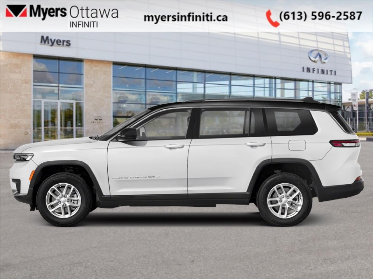 <b>Sunroof,  Cooled Seats,  Leather Seats,  Navigation,  Massage Seats!</b><br> <br>   Whether its an off-road trail or the city streets, this super versatile 2023 Grand Cherokee L is ready for whatever. This 2023 Jeep Grand Cherokee L is fresh on our lot in Ottawa. <br> <br>The next step in the iconic Grand Cherokee name, this 2023 Grand Cherokee L is here to prove that great things can also come in huge packages. Dont let the size fool you, though. This Grand Cherokee may be large and in charge, but it still brings efficiency and classic Jeep agility. Whether youre maneuvering a parking garage or a backwood trail, this Grand Cherokee L is ready for your next adventure, no matter how big.This  SUV has 51,388 kms. Its bright white in colour. It has an automatic transmission and is powered by a  357HP 5.7L 8 Cylinder Engine. <br> <br> Our Grand Cherokee Ls trim level is Summit Reserve. This Summit Reserve is the pinnacle of luxury with a sunroof, heated and cooled leather seats, massage settings, wood trim, a McIntosh audio system, interior ambient lighting, the interactive front passenger display, hands free power liftgate, memory settings, and remote start. This Grand Cherokee is ready for the next adventure with a heated steering wheel, proximity keyless entry, and the Uconnect 5 system with Android Auto, Apple CarPlay, wi-fi, Bluetooth, and wireless connectivity. This legendary SUV takes safety seriously with features like lane keep assist, distance pacing cruise with stop and go, parking sensors, blind spot monitoring, collision warning, fog lamps, and a 360 parking camera. This vehicle has been upgraded with the following features: Sunroof,  Cooled Seats,  Leather Seats,  Navigation,  Massage Seats,  Premium Audio,  Remote Start. <br> To view the original window sticker for this vehicle view this <a href=http://www.chrysler.com/hostd/windowsticker/getWindowStickerPdf.do?vin=1C4RJKET8P8807705 target=_blank>http://www.chrysler.com/hostd/windowsticker/getWindowStickerPdf.do?vin=1C4RJKET8P8807705</a>. <br/><br> <br>To apply right now for financing use this link: <a href=https://www.myersinfiniti.ca/finance/ target=_blank>https://www.myersinfiniti.ca/finance/</a><br><br> <br/><br>*LIFETIME ENGINE TRANSMISSION WARRANTY NOT AVAILABLE ON VEHICLES WITH KMS EXCEEDING 140,000KM, VEHICLES 8 YEARS & OLDER, OR HIGHLINE BRAND VEHICLE(eg. BMW, INFINITI. CADILLAC, LEXUS...)<br> Come by and check out our fleet of 50+ used cars and trucks and 120+ new cars and trucks for sale in Ottawa.  o~o