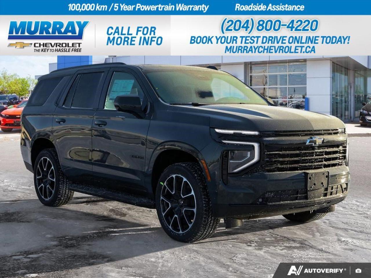 * ENGINE BLOCK HEATER * * SEATS SECOND ROW BUCKET POWER RELEASE * * CYPRESS GREY *  Discover the epitome of luxury and performance with the 2026 Chevrolet Tahoe RST, available right here in Winnipeg. This sport utility vehicle boasts a powerful 5.3L ECOTEC3 V8 engine, delivering an impressive 355 horsepower and 518 Nm of torque thanks to its dynamic fuel management and variable valve timing. Paired seamlessly with the 10-speed automatic transmission, this Tahoe ensures a smooth and robust driving experience, whether youre navigating city streets or hitting the open road.  The Tahoe RSTs interior is nothing short of extraordinary, featuring Jet Black/Victory Red perforated leather seating surfaces. Comfort is paramount with the comprehensive Comfort Package, which includes heated power-adjustable mirrors, a heated steering wheel, and second-row heated outboard seats. Experience the ultimate in convenience with memory settings and a Bose 10-speaker Surround system, ensuring every drive is as enjoyable as the destination.  Enhancing the aesthetic appeal are LED animated headlamps and tail lamps, creating a striking presence on the road. The power panoramic sunroof with dual-pane tilt-sliding capability adds a touch of elegance, while the power liftgate and remote trunk release offer practicality for your daily adventures. With four-wheel drive and an array of advanced safety features like lane keeping assist and adaptive cruise control, the 2026 Chevrolet Tahoe RST is the perfect blend of style, comfort, and capability.  Dealer Permit #1740