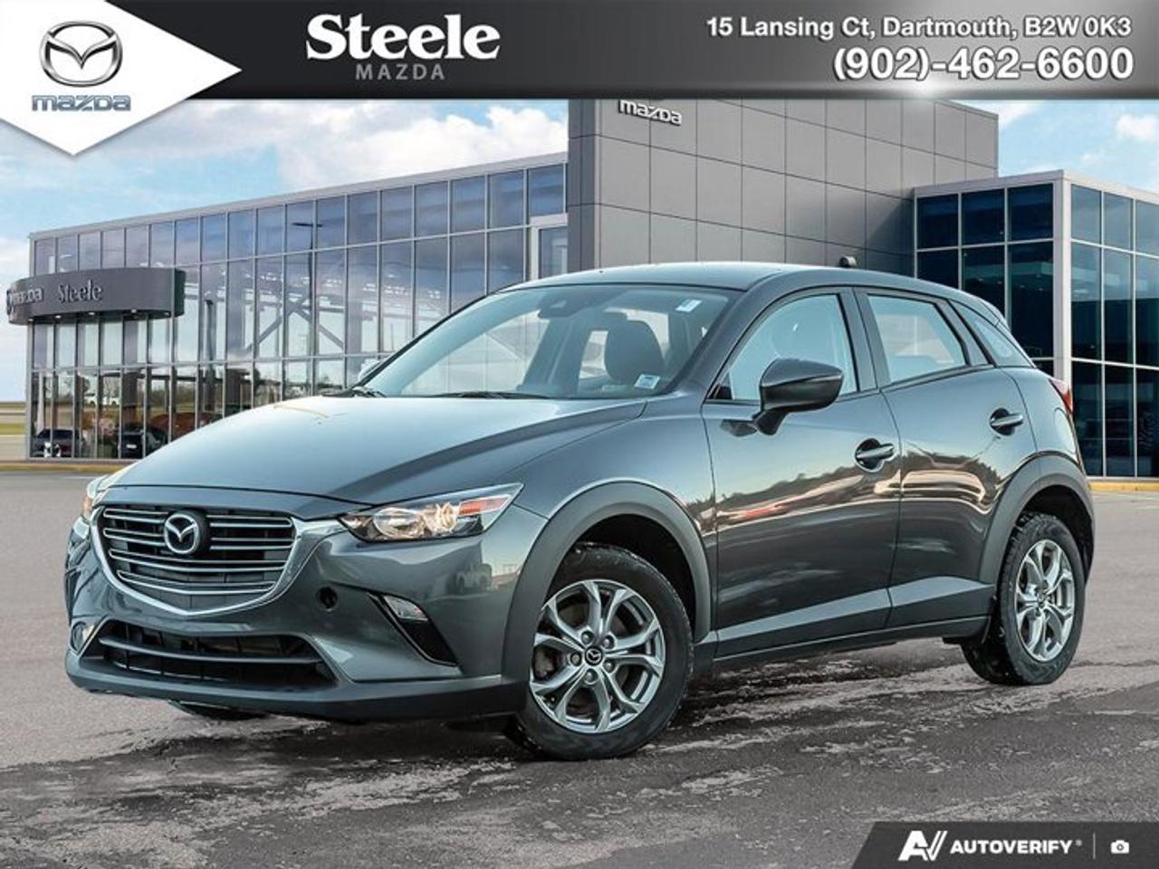 The 2022 Mazda CX-3 GS with 74,035 km has been reconditioned with an oil and filter change, new front brake pads and rotors, a new set of tires, and new wiper blades. This All Wheel Drive model is equipped with a 2.0L SKYACTIV-G DOHC 16-Valve 4-Cylinder engine paired to a 6-Speed SKYACTIV-Drive Automatic transmission, offering efficient performance and added traction for Canadian driving conditions. Finished in Machine Grey Metallic with a black interior, the GS trim provides practical comfort and technology, including premium grade cloth upholstery, heated front bucket seats, a heated steering wheel, Apple CarPlay and Android Auto integration, automatic headlights, and 16 silver finish alloy wheels. This vehicle has a clean accident history and documented service records available. It has completed a full mechanical inspection, brake and tire measurements, a certified technician road test, and professional interior and exterior detailing as part of Steele Auto Groups reconditioning process. If you are considering a compact SUV and want a well-maintained 2022 Mazda CX-3 GS AWD with documented service history, we invite you to book a viewing and test drive to assess it in person.