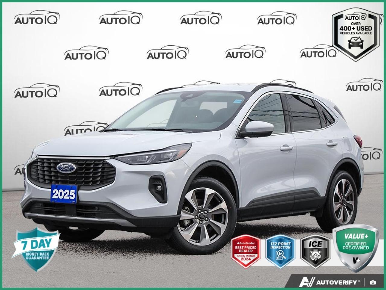 AWD, 10-Way Power Drivers Seat, 4-Wheel Disc Brakes, 6 Speakers, 6-Way Power Passenger Seat, Air Conditioning, Auto High-beam Headlights, Automatic temperature control, Brake assist, Delay-off headlights, Dual front impact airbags, Dual front side impact airbags, Electronic Stability Control, Emergency communication system: SYNC 4 911 Assist, Front Bucket Seats, Front dual zone A/C, Front fog lights, Fully automatic headlights, Heated ActiveX Trimmed Sport Contour Bucket Seats, Heated door mirrors, Heated front seats, Heated steering wheel, Illuminated entry, Internet access capable: FordPass Connect 4G, Low tire pressure warning, Memory seat, Navigation system: Connected Navigation, Neutral Towing Capability, Occupant sensing airbag, Outside temperature display, Overhead airbag, Overhead console, Panic alarm, Passenger door bin, Passenger vanity mirror, Pedestrian Alert Sounder, Power door mirrors, Power driver seat, Power Liftgate, Power passenger seat, Power steering, Power windows, Radio: AM/FM Stereo w/SiriusXM 360L, Rear anti-roll bar, Rear reading lights, Rear window defroster, Rear window wiper, Remote keyless entry, Speed-sensing steering, Speed-Sensitive Wipers, Split folding rear seat, Spoiler, Steering wheel mounted audio controls, SYNC 4 w/Enhanced Voice Recognition, Variably intermittent wipers.<br><br>Space Silver Metallic<br>2025 Ford Escape Platinum NAVIGATION SYSTEM | FRONT DUAL A/C | KEYLESS ENTRY | POWER LIFT GATE<br>NAVIGATION SYSTEM | FRONT DUAL A/C | KEYLESS ENTRY | POWER LIFT GATE 4D Sport Utility<br>EcoBoost 2.0L I4 GTDi DOHC Turbocharged VCT 8-Speed Automatic<br>AWD<p></p>

<h4>VALUE+ CERTIFIED PRE-OWNED VEHICLE</h4>

<p>36-point Provincial Safety Inspection<br />
172-point inspection combined mechanical, aesthetic, functional inspection including a vehicle report card<br />
Warranty: 30 Days or 1500 KMS on mechanical safety-related items and extended plans are available<br />
Complimentary CARFAX Vehicle History Report<br />
2X Provincial safety standard for tire tread depth<br />
2X Provincial safety standard for brake pad thickness<br />
7 Day Money Back Guarantee*<br />
Market Value Report provided<br />
Complimentary 3 months SIRIUS XM satellite radio subscription on equipped vehicles<br />
Complimentary wash and vacuum<br />
Vehicle scanned for open recall notifications from manufacturer</p>

<p>SPECIAL NOTE: This vehicle is reserved for AutoIQs retail customers only. Please, No dealer calls. Errors & omissions excepted.</p>

<p>*As-traded, specialty or high-performance vehicles are excluded from the 7-Day Money Back Guarantee Program (including, but not limited to Ford Shelby, Ford mustang GT, Ford Raptor, Chevrolet Corvette, Camaro 2SS, Camaro ZL1, V-Series Cadillac, Dodge/Jeep SRT, Hyundai N Line, all electric models)</p>