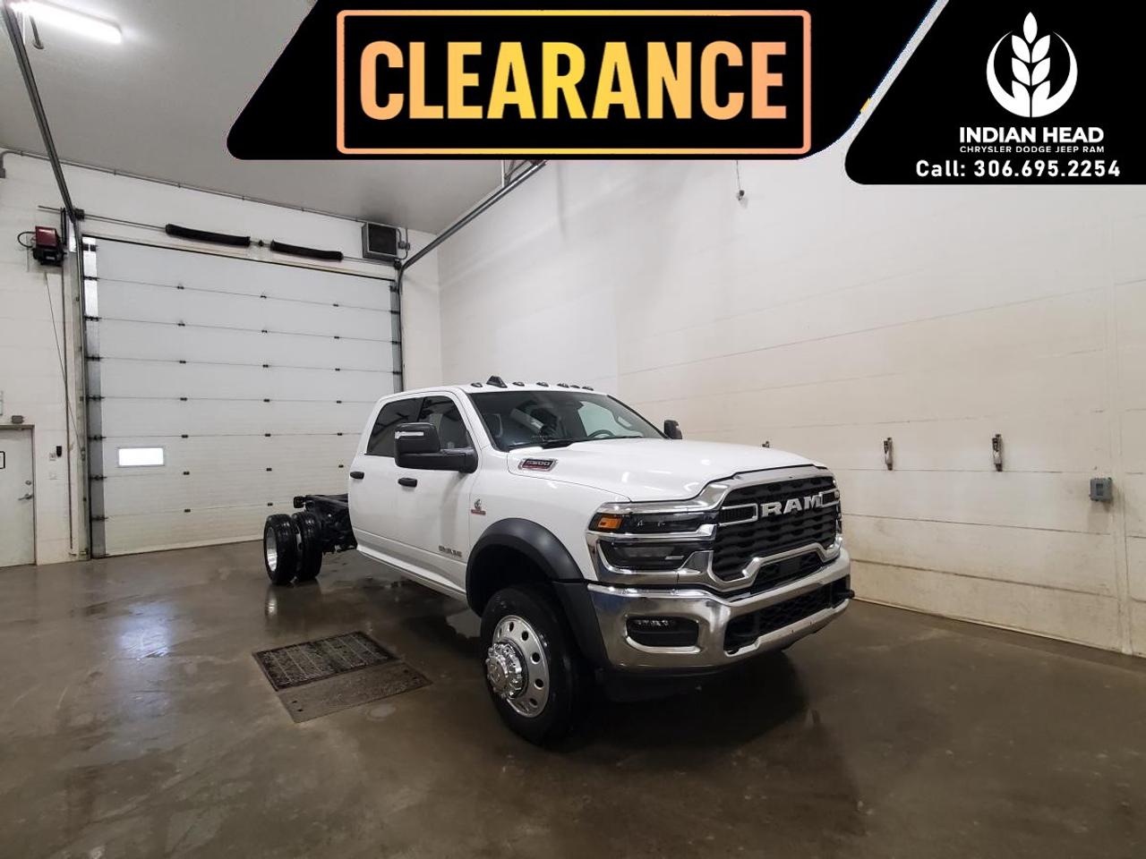<p>The 2025 Ram 5500 Crew Cab Big Horn 4x4 Chassis Cab is purpose-built for serious work, delivering exceptional capability, durability, and modern comfort in one heavy-duty package.</p><p>Finished in <strong>Bright White with a Black interior</strong>, this truck offers a clean, professional look thats ideal for job sites, fleets, or upfitting.</p><p>Powered by the proven <strong>6.7L Cummins® I-6 Turbocharged Diesel engine paired with an 8-speed automatic transmission</strong>, this Ram is engineered for heavy hauling and demanding workloads. The <strong>4x4 system</strong> adds confidence and traction in all conditions, whether you're on pavement or off the beaten path.</p><p>Inside, youll find practical comfort and smart technology, including <strong>air conditioning, power windows, remote keyless entry, push-button start, and a tilt steering column</strong> to keep you comfortable throughout the workday.</p><p>Stay connected with <strong>Uconnect® 5 NAV on a 12-inch touchscreen display, Apple CarPlay®, Android Auto, Bluetooth® hands-free communication, SiriusXM®, GPS navigation, and a 9-speaker Alpine® audio system with subwoofer</strong>.</p><p>This truck is ready to get to work with features like <strong>trailer brake control, trailer tow pages, ParkView® Rear Back-Up Camera, dual fuel tanks (196L + 83L), full-size spare tire, and multiple upfitter and auxiliary power connections</strong>, making it ideal for customization and heavy-duty applications.</p><p>Safety and driver assistance features include <strong>Forward Collision Warning with Active Braking, Adaptive Cruise Control with Stop, Electronic Stability Control, and advanced multistage airbags</strong>.</p><p>If you need a reliable, powerful, and highly capable chassis cab, the 2025 Ram 5500 Big Horn is ready to deliver.</p><p>Please confirm all vehicle details and features with our sales team and start the buying process today at Indian Head Chrysler Dodge Jeep Ram Ltd., conveniently located just 35 minutes east of Regina on the TransCanada Highway.</p>