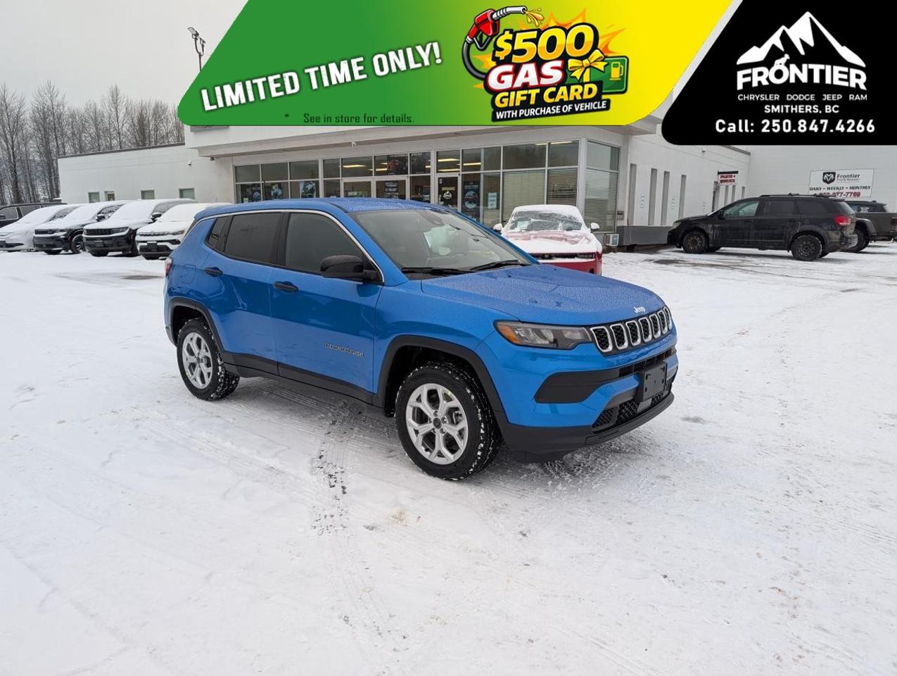 <p>The 2026 Jeep Compass Sport in a vibrant blue hue, paired with a capable 4x4 drivetrain, is built for handling any road you choose to venture. This SUV combines the rugged versatility expected of the Jeep brand with modern comforts and a dashing style.</p><p>Outside, its bold stance and shapely contours are courtesy of its sophisticated design, while alloy wheels add a touch of sophistication. Inside, the black interior offers a welcoming atmosphere with features like heated seats and a spacious cabin ensuring comfort no matter the journey.</p><p>The Compass is equipped with an array of technologies, such as smart device integration and a wi-fi hotspot to keep you connected. Stay safe and confident with its backup camera and cutting-edge driver assistance features including lane assist and brake assist.</p><p>This vehicle is perfect for those who seek adventure without compromising on comfort and connectivity. Whether you're an outdoor enthusiast or a city driver, the Jeep Compass Sport awaits your test drive. Contact us today for more information and let us help you experience the Jeep difference.</p>