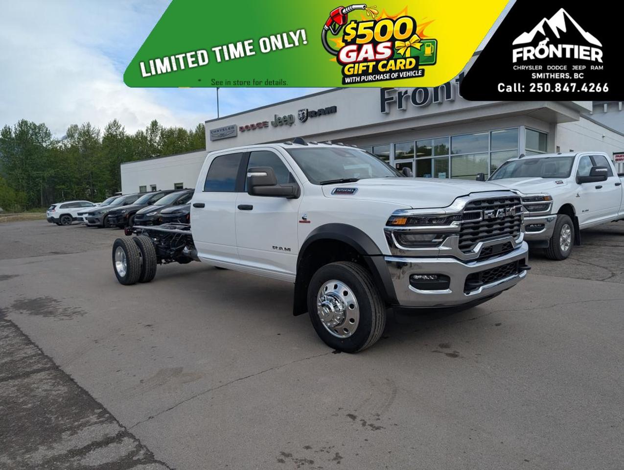 <p>Introducing the 2025 Ram 5500 Chassis Big Horn, a robust white 4x4 marvel ready to tackle the toughest terrains with precision handling and unmatched power. Designed for the demanding needs of commercial driving, this Crew Cab model boasts a commanding presence highlighted by its Bright Grille Surround and Matte Black Mesh/Bright Grille combination, along with a Bright Front Bumper. Complemented by Black Power Fold Heated Telescopic Mirrors, including turn signals and courtesy lamps, its crafted for greater visibility and convenience. The exterior's sleek appeal is accentuated by features like black-out tape and RAM Door Badges.</p><p>Step inside the spacious cabin where the black interior is adorned with premium vinyl door trims and painted IP bezels, offering both style and functionality. Modern conveniences include air conditioning and power-adjust mirrors, ensuring a comfortable journey. The interior is impeccably suited for business with features like the Traveller/Mini Trip Computer and a passenger sun visor with illuminated mirror enhancing ease on the road. Well-composed acoustics achieved through body insulation and a tinted acoustic windshield provide a peaceful driving experience, further supported by front door acoustic glass.</p><p>The Ram 5500 Chassis is loaded with technology, including Bluetooth connectivity, cruise control, and satellite radio, effortlessly integrating with smart devices and offering a Wi-Fi hotspot for unparalleled connectivity. With the safety-first design, this model includes Adaptive Cruise Control and trailer brake control, ensuring both security and efficiency. The optional trailer light check and mirror running lights add more layers of safety for your journeys.</p><p>If you're a business owner or fleet operator searching for a powerful and reliable vehicle that combines performance with comfort, the 2025 Ram 5500 Chassis Big Horn is your ideal choice. Contact your local dealership now to explore this new commercial vehicle and make it yours today.</p>