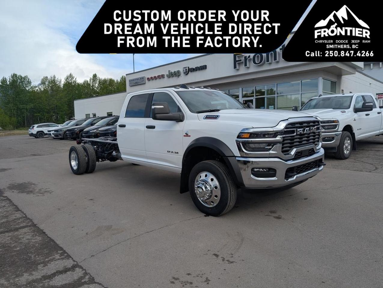 <p>Introducing the 2025 Ram 5500 Chassis Big Horn, a robust white 4x4 marvel ready to tackle the toughest terrains with precision handling and unmatched power. Designed for the demanding needs of commercial driving, this Crew Cab model boasts a commanding presence highlighted by its Bright Grille Surround and Matte Black Mesh/Bright Grille combination, along with a Bright Front Bumper. Complemented by Black Power Fold Heated Telescopic Mirrors, including turn signals and courtesy lamps, its crafted for greater visibility and convenience. The exterior's sleek appeal is accentuated by features like black-out tape and RAM Door Badges.</p><p>Step inside the spacious cabin where the black interior is adorned with premium vinyl door trims and painted IP bezels, offering both style and functionality. Modern conveniences include air conditioning and power-adjust mirrors, ensuring a comfortable journey. The interior is impeccably suited for business with features like the Traveller/Mini Trip Computer and a passenger sun visor with illuminated mirror enhancing ease on the road. Well-composed acoustics achieved through body insulation and a tinted acoustic windshield provide a peaceful driving experience, further supported by front door acoustic glass.</p><p>The Ram 5500 Chassis is loaded with technology, including Bluetooth connectivity, cruise control, and satellite radio, effortlessly integrating with smart devices and offering a Wi-Fi hotspot for unparalleled connectivity. With the safety-first design, this model includes Adaptive Cruise Control and trailer brake control, ensuring both security and efficiency. The optional trailer light check and mirror running lights add more layers of safety for your journeys.</p><p>If you're a business owner or fleet operator searching for a powerful and reliable vehicle that combines performance with comfort, the 2025 Ram 5500 Chassis Big Horn is your ideal choice. Contact your local dealership now to explore this new commercial vehicle and make it yours today.</p>