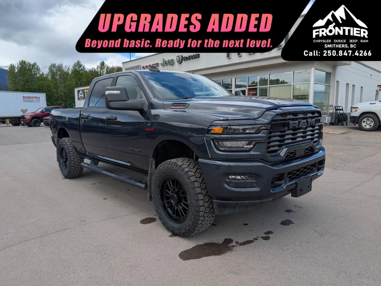 <p>--UPGRADES ADDED: Aftermarket tires, rims and levelling kit --</p><p>The 2026 Ram 3500 Big Horn in a striking blue hue is a powerful 4x4 truck designed for optimal handling on any terrain. This robust vehicle features a Big Horn 4x4 Crew Cab with a 6'4 box, ideal for those who require both strength and versatility.</p><p>The exterior commands attention with its bold design, complemented by sleek alloy wheels. The interior is finished in black, providing a polished and professional look that promises comfort and space for all passengers. Equipped with convenient features such as air conditioning and power windows, it ensures a pleasant journey every time.</p><p>The Ram 3500 Big Horn is not only about style; it is also packed with advanced technology. Stay connected with a smart device integration and enjoy your favorite tunes on the satellite radio or take advantage of the Wi-Fi hotspot on long trips. Safety is paramount, with a backup camera, brake assist, parking sensors, heated mirrors, and adaptive cruise control included, you can drive with peace of mind.</p><p>If you need a reliable truck with a Turbo Diesel engine and an automatic transmission, perfect for both work and play, look no further. Contact the dealership today to learn more about this outstanding vehicle and experience the 2026 Ram 3500 Big Horn for yourself.</p>