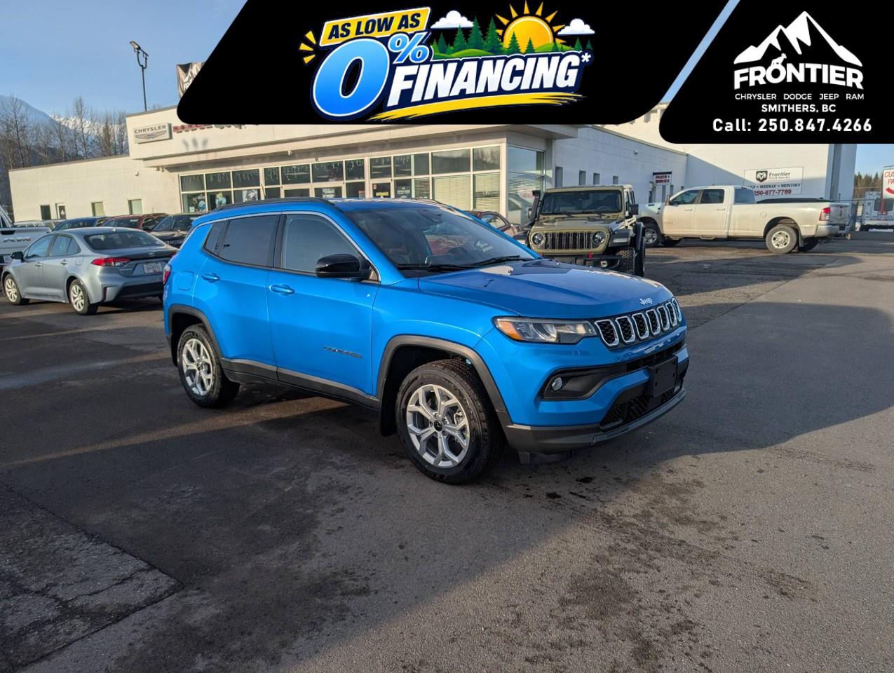 <p>The 2026 Jeep Compass North 4x4 in a stunning Blue finish offers impressive handling with its capable 4x4 drivetrain. This SUV is designed for those who demand both utility and style.</p><p>The exterior of the Jeep Compass is accentuated by sleek lines and alloy wheels, giving it a robust yet modern look. Inside, the Black interior provides comfort and practicality, enhanced by heated seats and a leather steering wheel. Smart touches such as a leather/metal-look gear shifter add to the sophisticated cabin atmosphere.</p><p>Stay connected and entertained with the advanced technology package, which includes a backup camera, Bluetooth connection, and smart device integration. Safety is prioritized with features like lane assist and brake assist, giving you added confidence on every journey.</p><p>The 2026 Jeep Compass is perfect for adventurers and city drivers alike. Whether you're tackling rugged terrain or commuting through urban landscapes, this SUV is equipped to handle it all. Contact our dealership today to learn more and schedule a test drive!</p>
