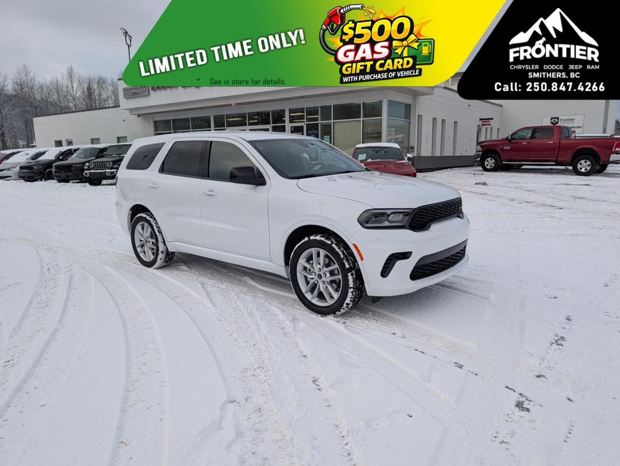 <p>Experience the perfect blend of style and performance with the new 2026 Dodge Durango GT in an elegant white finish. This SUV, equipped with an automatic AWD drivetrain, offers superior handling and an engaging driving experience. </p><p>The exterior's striking design is complemented by alloy wheels that enhance its robust appearance. Inside, the Durango features a sophisticated black interior that promises comfort and luxury with heated seats and a spacious cabin. Keyless entry makes access effortless, while the remote start feature ensures convenience at your fingertips. </p><p>Stay connected and entertained with cutting-edge technology, including a navigation system, multimedia touchscreen, Bluetooth connectivity, and a wi-fi hotspot. The vehicle ensures peace of mind with a backup camera and smart device integration. Your safety is a priority with comprehensive features that support and assist the driver. </p><p>This vehicle is perfect for families and adventurous souls looking for a reliable and stylish SUV. Contact us today to schedule a viewing and discover how the 2026 Dodge Durango GT can be the perfect partner for your lifestyle.</p>