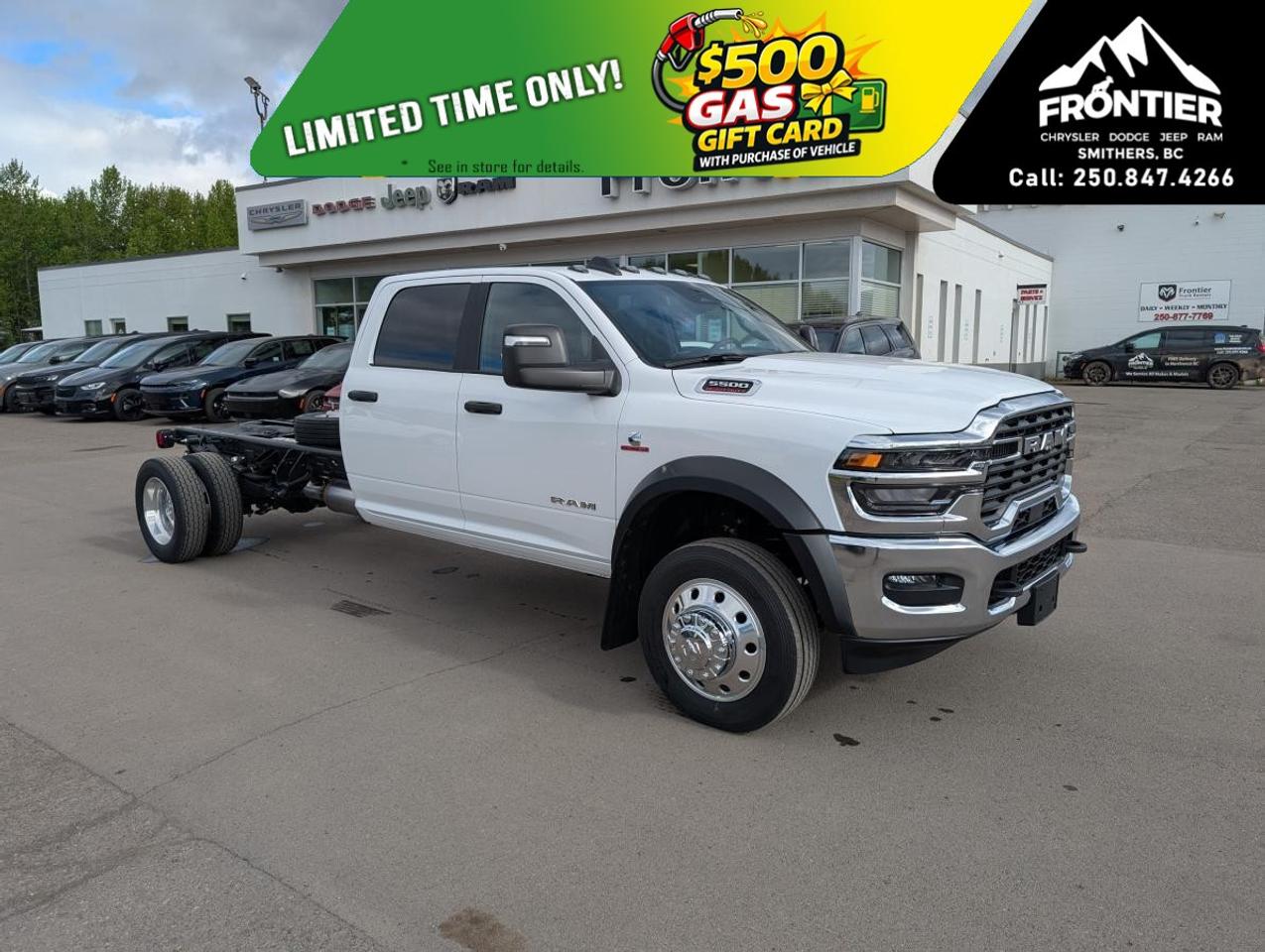 <p>The 2025 Ram 5500 Chassis Big Horn 4x4 Crew Cab in a striking white finish offers formidable handling with its 4x4 drivetrain. Perfect for tackling challenging terrains or demanding commercial tasks, this robust vehicle delivers unparalleled performance.</p><p>On the outside, the vehicle showcases a bright grille surround and a matte black mesh grille, paired with a bright front bumper for an eye-catching appearance. Its heated exterior mirrors and mirror running lights enhance functionality and visibility, while the crisply designed RAM door badges and black-out tape add a touch of sophistication.</p><p>Step inside the spacious crew cab draped in a sleek black interior. The premium vinyl door trim and painted IP bezels with hydrographics exude class and comfort. Advanced technology features like Bluetooth connection, keyless entry, and a smart device integration make every ride convenient and enjoyable. The vehicle is equipped with state-of-the-art safety features including adaptive cruise control, ensuring peace of mind on every journey.</p><p>With a powerful 6.7L Cummins I-6 Turbo Diesel engine mated to an 8-Speed ZF Powerline Automatic transmission, this Ram 5500 Chassis is designed to meet the needs of discerning commercial operators and crew transporters. For those seeking a reliable and powerful commercial vehicle, contact our dealership today to learn more about this impressive model. Your next great workhorse awaits.</p>