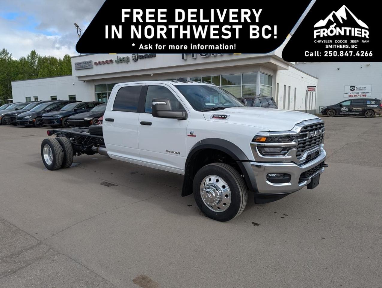 <p>The 2025 Ram 5500 Chassis Big Horn 4x4 Crew Cab in a striking white finish offers formidable handling with its 4x4 drivetrain. Perfect for tackling challenging terrains or demanding commercial tasks, this robust vehicle delivers unparalleled performance.</p><p>On the outside, the vehicle showcases a bright grille surround and a matte black mesh grille, paired with a bright front bumper for an eye-catching appearance. Its heated exterior mirrors and mirror running lights enhance functionality and visibility, while the crisply designed RAM door badges and black-out tape add a touch of sophistication.</p><p>Step inside the spacious crew cab draped in a sleek black interior. The premium vinyl door trim and painted IP bezels with hydrographics exude class and comfort. Advanced technology features like Bluetooth connection, keyless entry, and a smart device integration make every ride convenient and enjoyable. The vehicle is equipped with state-of-the-art safety features including adaptive cruise control, ensuring peace of mind on every journey.</p><p>With a powerful 6.7L Cummins I-6 Turbo Diesel engine mated to an 8-Speed ZF Powerline Automatic transmission, this Ram 5500 Chassis is designed to meet the needs of discerning commercial operators and crew transporters. For those seeking a reliable and powerful commercial vehicle, contact our dealership today to learn more about this impressive model. Your next great workhorse awaits.</p>