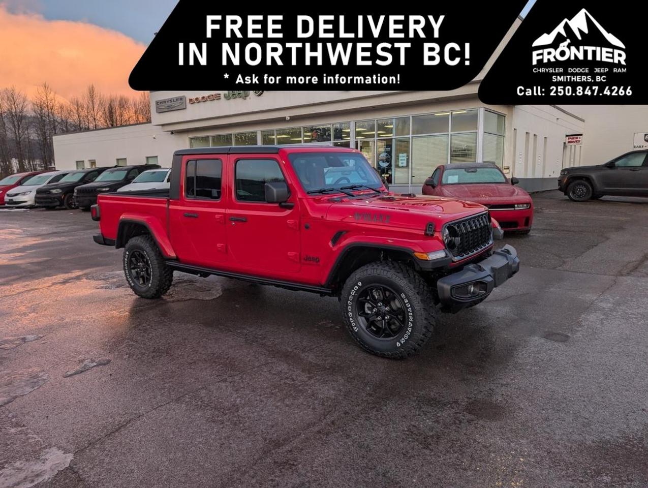 <p>Make a bold statement on and off the road with the 2026 Jeep Gladiator Willys in a striking red finish. This new 4×4 truck pairs rugged 4x4 capabilities with smooth automatic transmission for an exceptional driving experience.</p> <p>On the exterior, the Gladiator Willys boasts robust styling with alloy wheels, perfectly matching the adventurous spirit Jeep is known for. Step inside to be greeted by a sleek black interior that combines comfort and functionality, equipped with all the essentials you need.</p> <p>Stay connected and entertained with smart device integration, Bluetooth connectivity, and a convenient Wi-Fi hotspot, perfect for both work and play. Feel confident on every journey with advanced safety features including brake assist. Keyless entry, power windows, and cruise control bring added convenience to your daily drive.</p> <p>This Jeep Gladiator Willys is ideal for adventurers and those who crave versatility and style. Don't miss outcontact our dealership today to learn more about how this incredible truck can be yours.</p>