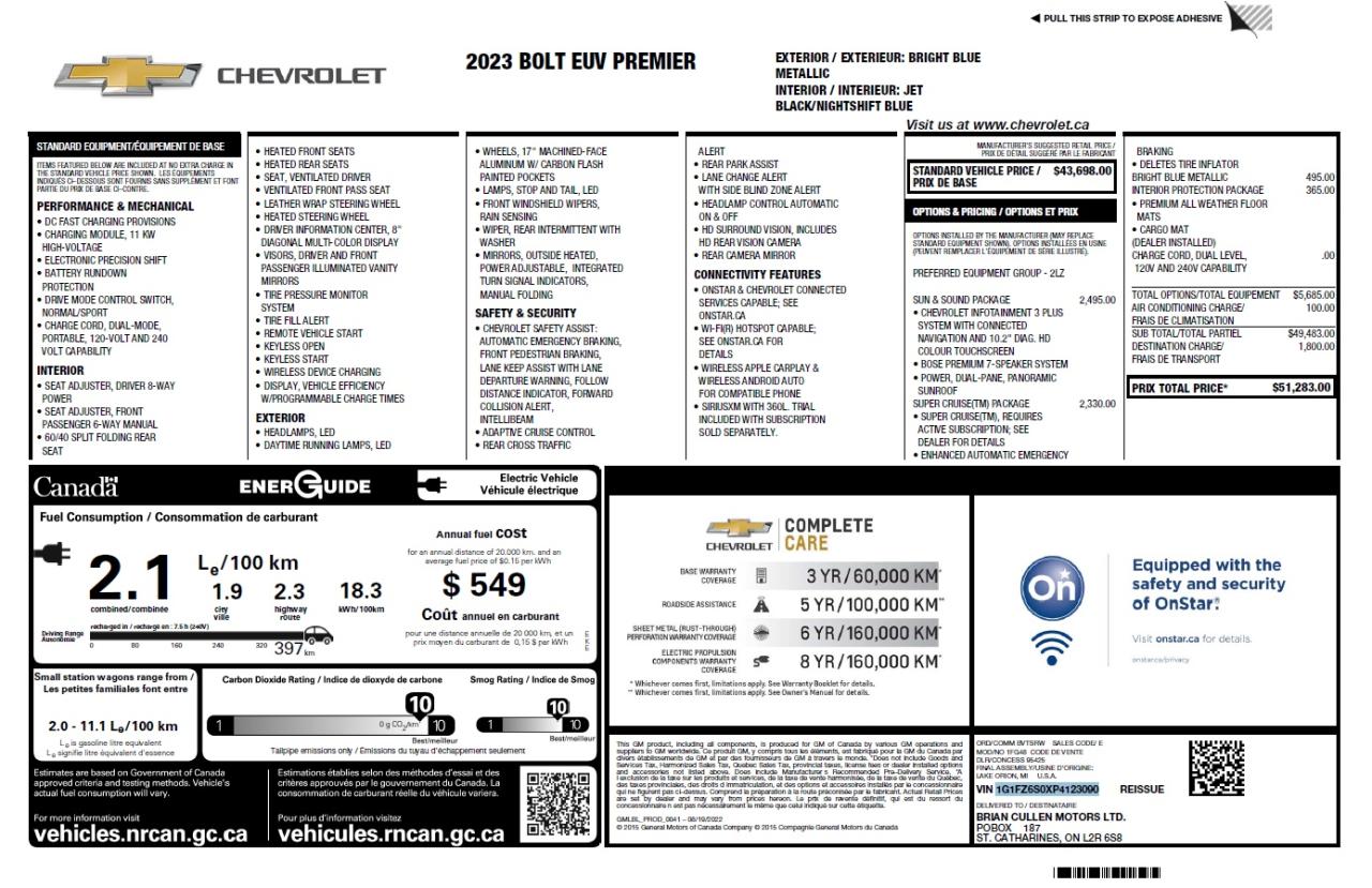 2023 Chevrolet Bolt EUV Premier POWER SUNROOF | HEATED SEATS | 120/240 PORTABLE CH Photo