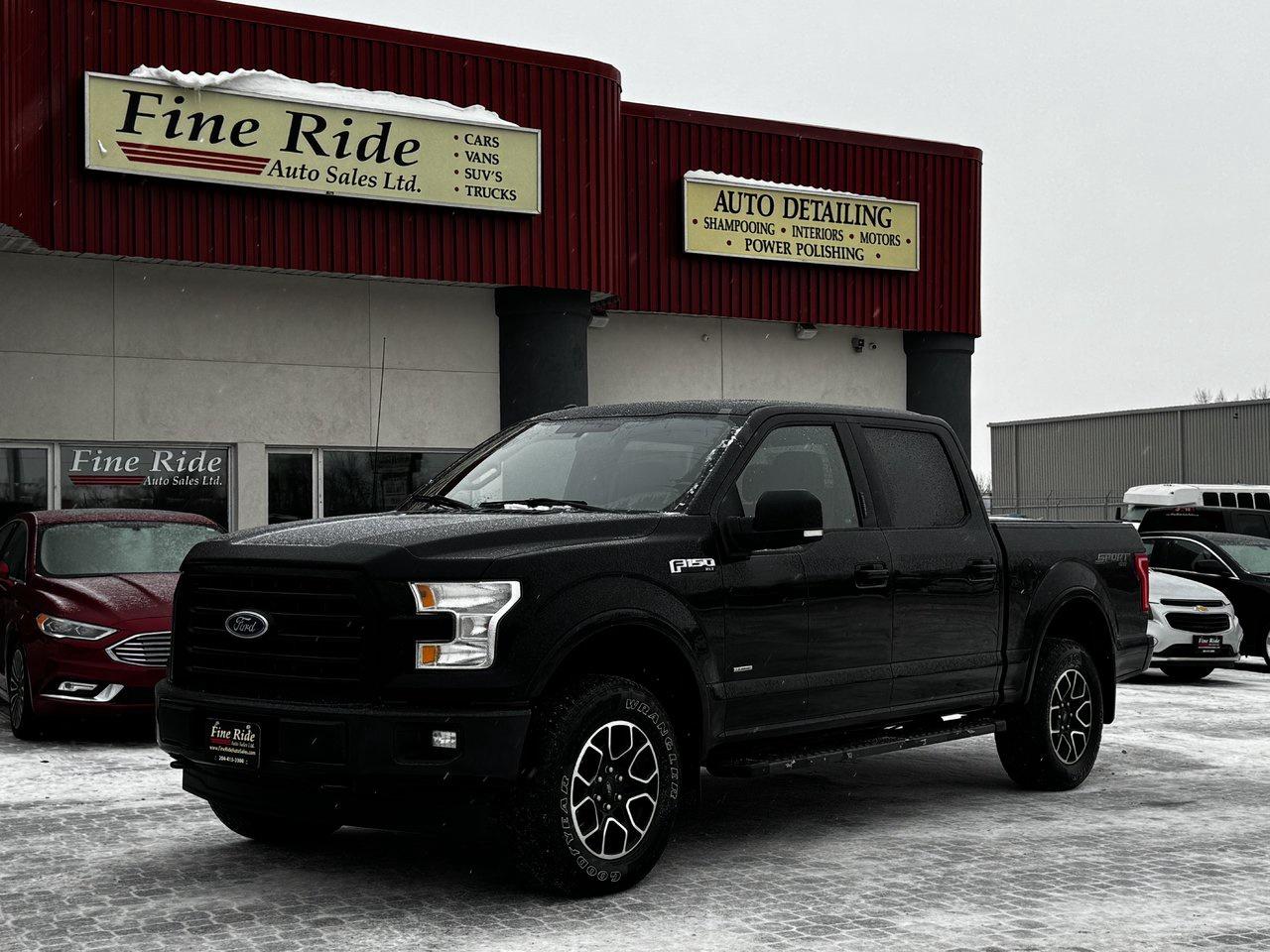 <p>2017 Ford F-150 XLT Sport Super Crew 4X4</p><p>3.5LTR V6 Ecoboost<br>A/C<br>Telescopic tilt steering<br>Cruise<br>Power windows<br>Power locks<br>Power mirrors<br>Power seat (drivers)<br>Power pedals<br>Buckets & console<br>5 passengers<br>AM/FM radio  /  SYNC by Microsoft  /  Bluetooth<br>ONLY 174,000kms! (Approximately 19,000 per year)<br>Soft roll-up tonneau cover<br>Back up camera with park sensors<br>Locking tail gate<br>Step bars<br>5.5ft box<br>18 Alloy wheels<br>Fog lights<br>ONE OWNER, NO ACCIDENTS TRUCK</p><p>GVW: 7,000LBS<br>Gear ratio: 3.55<br>Transmission: 10 speed, 10R80<br>Towing: Approximately 10,000LBS</p><p>$26,975 Safetied<br>Financing and Warranty Available at Fine Ride Auto Sales Ltd<br>www.FineRideAutoSales.ca</p><p>DLR# 4614<br>**Plus applicable taxes**</p><p></p><p><span style=color:#000000;><span style=font-family:book antiqua, palatino, serif;font-size:14pt;>Monday                9am to 6pm</span></span><br><span style=color:#000000;><span style=font-family:book antiqua, palatino, serif;font-size:14pt;>Tuesday               9am to 6pm</span></span><br><span style=color:#000000;><span style=font-family:book antiqua, palatino, serif;font-size:14pt;>Wednesday               9am to 6pm</span></span><br><span style=color:#000000;><span style=font-family:book antiqua, palatino, serif;font-size:14pt;>Thursday                9am to 6pm</span></span><br><span style=color:#000000;><span style=font-family:book antiqua, palatino, serif;font-size:14pt;>Friday                9am to 5pm</span></span><br><span style=color:#000000;><span style=font-family:book antiqua, palatino, serif;font-size:14pt;>Saturday                             10am to 2pm</span></span><br><span style=color:#000000;><span style=font-family:book antiqua, palatino, serif;font-size:14pt;>Sunday                    CLOSED</span></span></p>