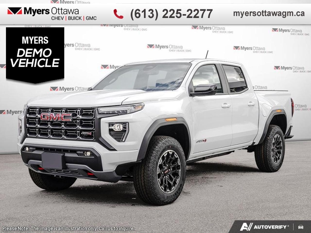 Significantly improved ride quality and impressively powerful drivetrains make this 2026 GMC Canyon an exceptional pick-up truck.<br> <br>Aimed at shoppers who desire the capability of a traditional pickup without the compromise of a full-size truck, this 2026 GMC Canyon is ready to take on whatever you throw at it. From work-site duties to intense off-road sessions, this Canyon is sure to never skip a beat!<br> <br>This Summit White Crew Cab 4X4 pickup has an Automatic transmission and is powered by a 310HP 2.7L 4 Cylinder Engine. <br> <br> Our Canyons trim level is AT4. This trim delivers premium comfort and cutting-edge technology, featuring an 11.3-inch Premium Infotainment System with Google Built-In, wireless Apple CarPlay and Android Auto, SiriusXM with 360L, Wi-Fi hotspot capability, and customizable profiles that keep entertainment and settings seamless. Heated power-adjustable front seats with lumbar support, dual-zone automatic climate control, rear air vents, remote vehicle start, soft-touch interior materials, and multiple USB charging ports create a refined and connected driving environment. Safety is advanced with Forward Collision Alert, Automatic Emergency Braking, Lane Keep Assist with Lane Departure Warning, Blind Zone Steering Assist with Trailering, Rear Cross Traffic Braking, Rear Park Assist, an HD Rear Vision Camera, Following Distance Indicator, Teen Driver mode, and StabiliTrak stability control providing confidence on every journey. This vehicle has been upgraded with the following features: Wireless Charging, Premium Package. This is a demonstrator vehicle driven by a member of our staff and has just 2700 km.<br><br> <br>To apply right now for financing use this link: <a href=https://creditonline.dealertrack.ca/Web/Default.aspx?Token=b35bf617-8dfe-4a3a-b6ae-b4e858efb71d&Lang=en target=_blank>https://creditonline.dealertrack.ca/Web/Default.aspx?Token=b35bf617-8dfe-4a3a-b6ae-b4e858efb71d&Lang=en</a><br> <br/>Weve discounted this vehicle $2173. See dealer for details. <br><br><br> Come by and check out our fleet of 40+ used cars and trucks and 170+ new cars and trucks for sale in Ottawa.  o~o