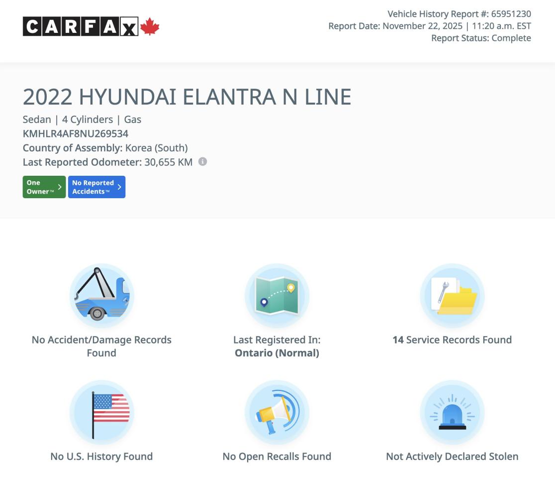 2022 Hyundai Elantra N Line NO ACCIDENT HEATED SEATS & STEERING B-SPOT Photo