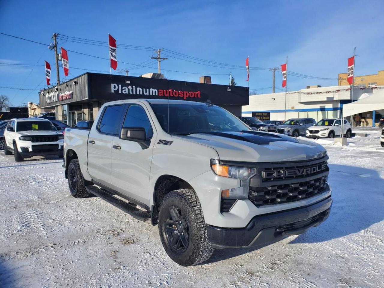 2024 Chevrolet Silverado 1500 Trail Boss Custom   Clean Carfax, No Accidents   For Sale in Saskatoon, SK
**FACTORY COMMAND START
**4X4 HIGH AND LOW
**CRUISE CONTROL
**Z71 OFF-ROAD SUSPENSION
**Apple CarPlay® & Android Auto
VIN: 3GCUDCEDXRG393629
Mileage: 59,575 KM
Exterior Color: Slate Grey Metallic
Interior: Grey Cloth
Condition: Clean Carfax | No Accidents | Excellent Condition

Built for Off-Road. Ready for Saskatchewan.

Now available at Platinum Auto Sport in Saskatoon, this 2024 Chevrolet Silverado K1500 Trail Boss Custom is a Clean Carfax, accident-free truck that delivers aggressive styling, serious off-road capability, and everyday comfort. Finished in Slate Grey Metallic with a durable grey cloth interior, this Trail Boss stands tall with factory off-road upgrades and Chevrolets legendary reliability.

With under 60,000 KM, this late-model Silverado is an outstanding value for anyone looking for a rugged 4x4 pickup thats ready for work, play, and Saskatchewan winters.
+P Key Features of the 2024 Chevrolet Silverado 1500 Trail Boss Custom
Performance & Capability

5.3L EcoTec3 V8 Engine

10-Speed Automatic Transmission

4x4 Drivetrain

Factory 2-Inch Lift

Z71 Off-Road Suspension Package

Heavy-Duty Skid Plates

Automatic Locking Rear Differential

Trailering Package with Trailer Sway Control

Hill Descent Control

Exterior Features

Slate Grey Metallic Exterior

Trail Boss Blacked-Out Grille & Badging

18-Inch Black Alloy Wheels

All-Terrain Tires

LED Headlights & LED Daytime Running Lights

Black Front & Rear Bumpers

CornerStep Rear Bumper

EZ-Lift & Lower Tailgate

Heated Power Side Mirrors

Interior Comfort & Convenience

Grey Cloth Seating

Front 40/20/40 Split Bench Seat

Power Drivers Seat

Air Conditioning

Cruise Control

Tilt Steering Wheel

Rear Folding Seat for Extra Storage

Power Windows & Power Door Locks

Technology & Infotainment

Chevrolet Infotainment System with Touchscreen

Apple CarPlay® & Android Auto

Bluetooth® Hands-Free Calling & Audio Streaming

USB Ports & Auxiliary Inputs

Steering Wheel Audio Controls

Rearview Backup Camera with Hitch Guidance

Safety & Driver Assistance

StabiliTrak® Electronic Stability Control

Forward Collision Alert

Automatic Emergency Braking

Lane Keep Assist with Lane Departure Warning

Front Pedestrian Braking

Following Distance Indicator

Teen Driver Mode

Tire Pressure Monitoring System

Advanced Airbag System
/  Why Buy This 2024 Silverado Trail Boss?
/  Clean Carfax   No Accidents/  Factory Lifted Off-Road Truck/  Low Kilometres
  Powerful V8 Performance/  Excellent Condition
  Built for Work & Adventure

P Why Buy from Platinum Auto Sport?

At Platinum Auto Sport in Saskatoon, we specialize in in-house financing for ALL credit types, including:

  Good credit/  Bad credit
  No credit
  Self-employed/  Rebuilding credit

We proudly serve customers across Saskatoon, Regina, Prince Albert, Moose Jaw, North Battleford, and all of Saskatchewan. Our mission is simple   get you approved and driving with confidence.

 Test Drive the 2024 Chevrolet Silverado Trail Boss Today

This 2024 Chevrolet Silverado 1500 Trail Boss Custom is clean, powerful, and ready to hit the road or trail. Trucks like this dont last long.

 Visit Platinum Auto Sport in Saskatoon, SK
 Book your test drive today
 Apply now for in-house financing   all credit types welcome

Drive tougher with Platinum Auto Sport.