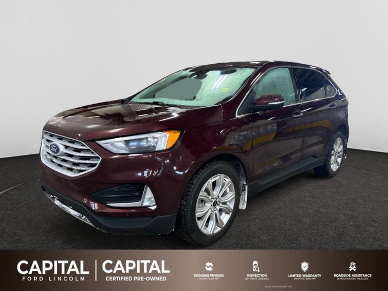 Looking for something that catches the eye? This Burgundy Ford Edge features a AWD Intercooled Turbo Premium Unleaded I-4 2.0 L/122 engine. The design is cool and stylish from the Edges bold front grille to its smooth lines and aerodynamic shape. The interior is spacious with seating for five and rear folding seats. Available SYNC technology with MyFord Touch allows this vehicle to understand 10,000 voice commands as well as control your media, phone, navigation and vehicles climate. Equipped with dual exhaust, keyless entry, tinted windows, six standard airbags and the Safety Canopy System with side-curtain airbags. With use of independent suspension, this SUV offers excellent driving manners, whether on country roads, rough city streets or highways. Contact us today to schedule a test drive!Check out this vehicles pictures, features, options and specs, and let us know if you have any questions. Helping find the perfect vehicle FOR YOU is our only priority.P.S...Sometimes texting is easier. Text (or call) 306-994-3121 for fast answers at your fingertips!Dealer License #307287