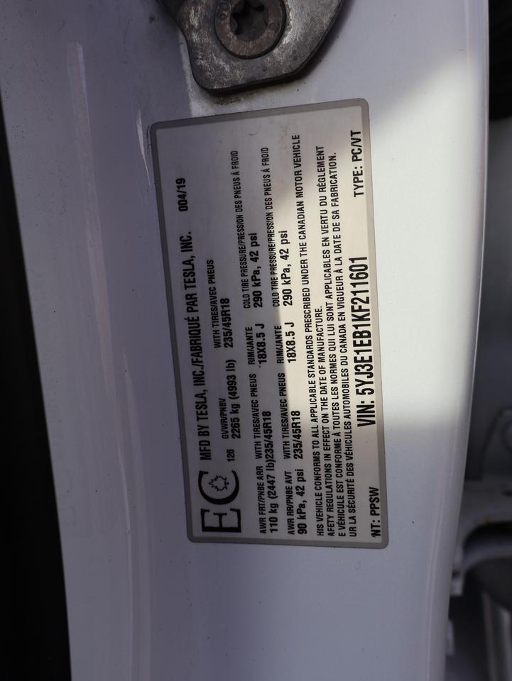 2019 Tesla Model 3 AWD LONG RANGE DUAL MOTORS CERTIFIED NAVI DUAL CAMERA AUTO PILOT HEATED LEATHER PANO ROOF Photo