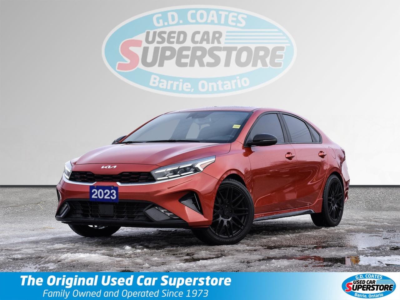 This 2023 Kia Forte GT-Line is a Turbo-Lite Sport Sedan Thats Snappier Than a Fresh Beat Drop!  A compact sedan thats sportier than your weekend sneakers and comfier than your favorite lounge spot, this 2023 Kia Forte GT-Line rocks a lively 2.0L engine with 98,345 km. This no-accident, certified, deep-cleaned ride is loaded with premium features to make every drive feel like a thrill without the full turbo drama.  Whats the deal? ~Navigation - Finds the way better than your buddy who knows a shortcut.  ~Backup camera - Parking so slick youll feel like a pro in tight spots.  ~Heated & ventilated leather seats - Toasty in winter, cool in summer -like climate control for your throne.  ~Power sunroof - Drop in sunshine or flex under the stars.  ~LED headlights - Light up the night brighter than your phone at 2 a.m.  ~Android Auto & Apple CarPlay - Your phone, bigger and better on the dash.  ~Blind Spot Alert - Watches your back better than your co-pilot with coffee.  ~2.0L engine - 147 hp of smooth, efficient power for zippy daily fun.   Mileage: 98,345 km -this Forte GT-Line still has tons of sporty miles left. Price: A deal so sweet, youll think were tossing in free kimchi! (Were not, but its that good.)   The Deal: Certified, no accidents, and scrubbed cleaner than your kitchen before a potluck -this Kia Forte GT-Line is the perfect mix of style, tech, and everyday excitement for city streets or highway runs.  Disclaimer: Buying this Forte is like adopting a pocket-sized thrill machine -its sharp, comfy, and might tempt you to take the long way home just to enjoy the drive. Seller not responsible for spontaneous drive-thru runs, jealous stares from boring sedans, or you refusing to park because those ventilated seats are just too perfect. Drive fun, live bold!  Contact us to snag this awesome sedan!  G. D. Coates - The Original Used Car Superstore!       Our Financing: We have financing for everyone regardless of your history. We have been helping people rebuild their credit since 1973 and can get you approvals other dealers cant. Our credit specialists will work closely with you to get you the approval and vehicle that is right for you. Come see for yourself why were known as The Home of The Credit Rebuilders!       Our Warranty: G. D. Coates Used Car Superstore offers fully insured warranty plans catered to each customers individual needs. Terms are available from 3 months to 7 years and because our customers come from all over, the coverage is valid anywhere in North America.       Parts & Service: We have a large eleven bay service department that services most makes and models. Our service department also includes a cleanup department for complete detailing and free shuttle service. We service what we sell! We sell and install all makes of new and used tires. Summer, winter, performance, all-season, all-terrain and more! Dress up your new car, truck, minivan or SUV before you take delivery! We carry accessories for all makes and models from hundreds of suppliers. Trailer hitches, tonneau covers, step bars, bug guards, vent visors, chrome trim, LED light kits, performance chips, leveling kits, and more! We also carry aftermarket aluminum rims for most makes and models.       Our Story: Family owned and operated since 1973, we have earned a reputation for the best selection, the best reconditioned vehicles, the best financing options and the best customer service! We are a full service dealership with a massive inventory of used cars, trucks, minivans and SUVs. Chrysler, Dodge, Jeep, Ford, Lincoln, Chevrolet, GMC, Buick, Pontiac, Saturn, Cadillac, Honda, Toyota, Kia, Hyundai, Subaru, Suzuki, Volkswagen - Weve Got Em! Come see for yourself why G. D. Coates Used Car Superstore was voted Barries Best Used Car Dealership!