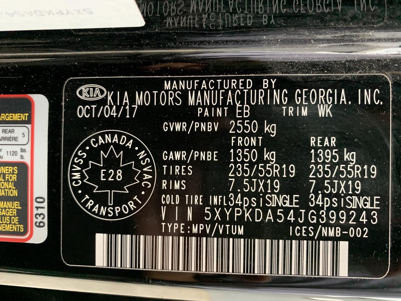 2018 Kia Sorento SXL AWD w-Black Nappa / 99172 KMS !! CERTIFIED !!! Photo