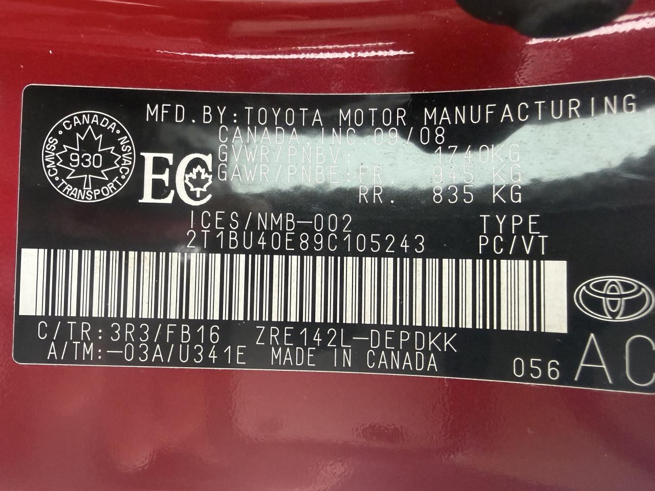 2009 Toyota Corolla 4dr Sdn Auto CE/ 133336 KMS !!! COMES CERTIFIED Photo