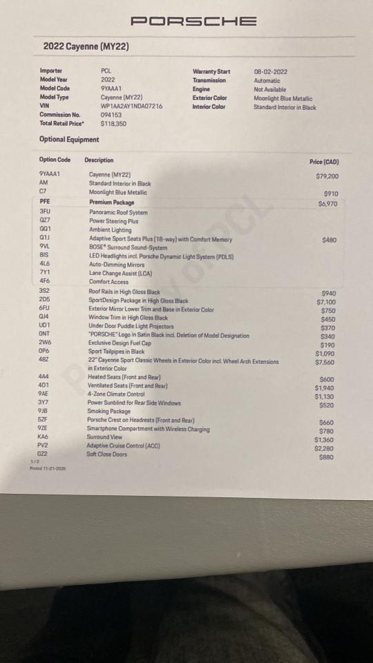 2022 Porsche Cayenne BASE Clean Carfax   Canadian Vehicle   Dealer Cert Photo