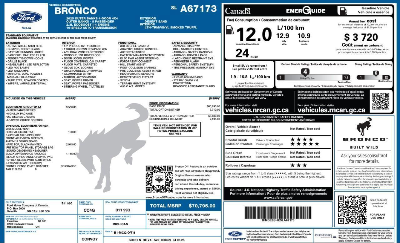 2025 Ford Bronco Outer Banks 5.99% for 84 Months O.A.C   314A Photo