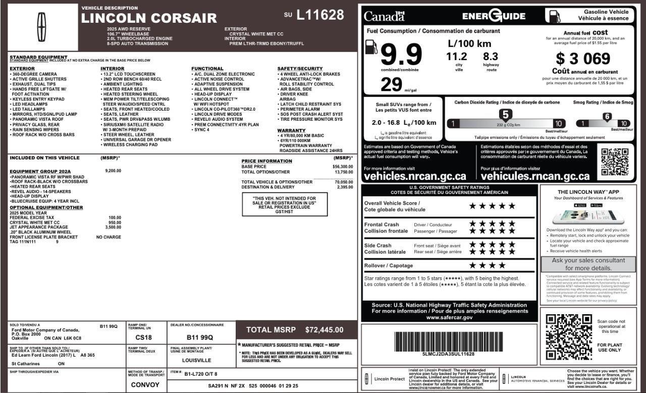 2025 Lincoln Corsair Reserve 4.99% for 72 Months O.A.C.   202A Photo