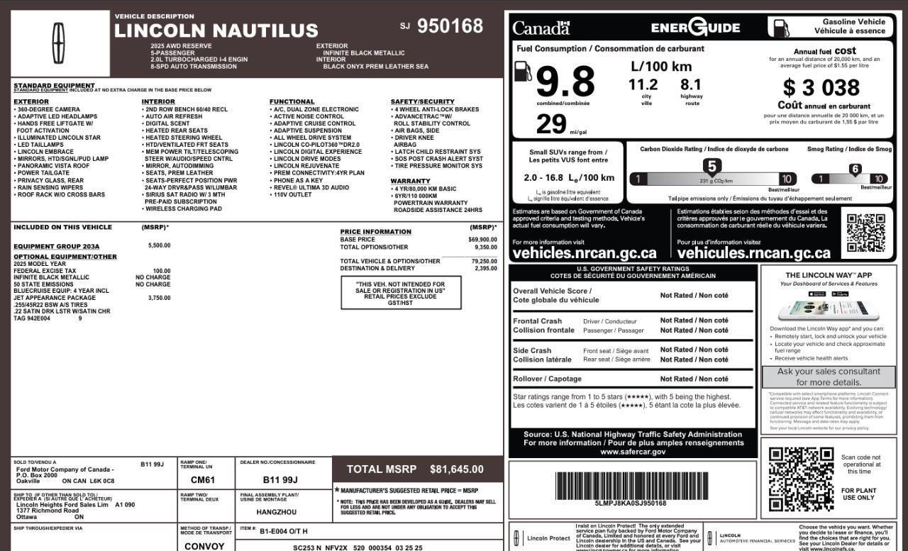 2025 Lincoln Nautilus Reserve 203A   Jet PKG   Lease Me! Photo