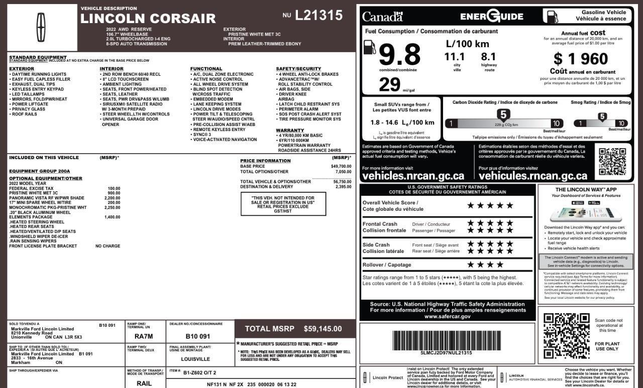 2022 Lincoln Corsair Reserve Panoroof   Jet Pkg   Elements Package Photo