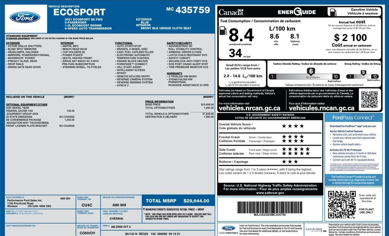 2021 Ford EcoSport SE SE Convenience Package Photo