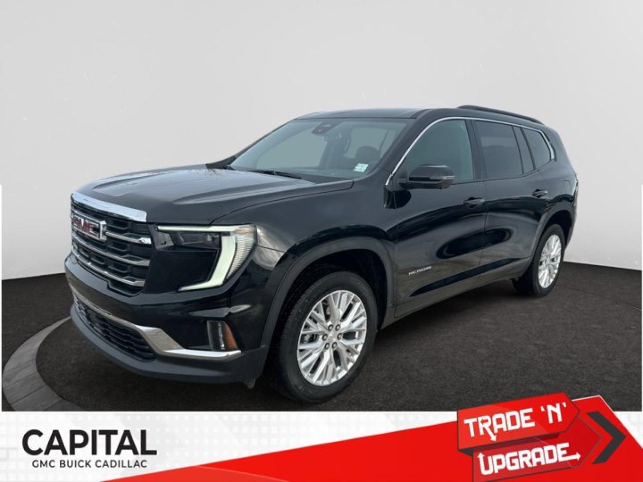 The Acadia is here! This AWDBlack Acadia offers excellent driving manners, whether on country roads, rough city streets or highways. It smoothes bumpy pavement and takes corners in a reassuring manner. The Acadia comes with a Gas 2.5L/ engine, and can carry a lot of cargo plus it seats six adults comfortably. Standard features on the base model include Bluetooth, a USB port, a rearview camera and a touch-screen audio system with satellite radio, remote start, and an eight-way power-adjustable drivers seat. Come down to Capital today for a test drive! Check out this vehicles pictures, features, options and specs, and let us know if you have any questions. Helping find the perfect vehicle FOR YOU is our only priority.P.S...Sometimes texting is easier. Text (or call) 306-801-9090 for fast answers at your fingertips!Dealer License #914248Disclaimer: All prices are plus taxes & fees. See dealer for Details. Dealer Permit # 914248