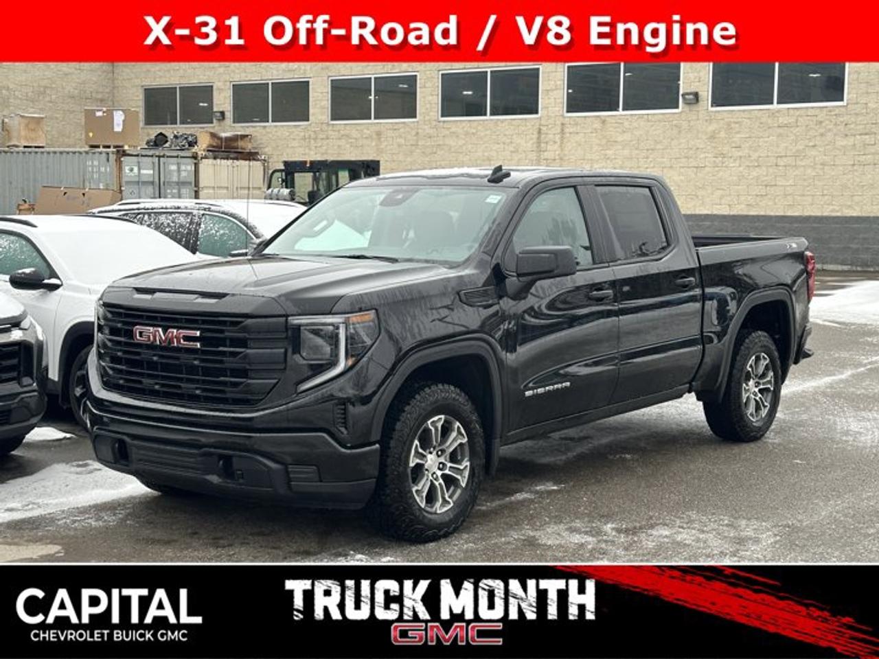 This GMC Sierra 1500 boasts a Gas V8 5.3L/325 engine powering this Automatic transmission. X31 OFF-ROAD PACKAGE includes Off-Road suspension, (JHD) Hill Descent Control, (NZZ) skid plates, (K47) heavy-duty air filter and X31 hard badge Includes (G80) auto-locking rear differential and (NQH) 2-speed transfer case., WHEELS, 18 X 8.5 (45.7 CM X 21.6 CM) 6-SPOKE MACHINED ALUMINUM with Dark Grey Metallic accents, TRANSMISSION, 10-SPEED AUTOMATIC, (COLUMN SHIFTER) ELECTRONICALLY CONTROLLED with overdrive and tow/haul mode. Includes Cruise Grade Braking and Powertrain Grade Braking.*This GMC Sierra 1500 Comes Equipped with These Options *PRO VALUE PACKAGE includes (PCI) Convenience Package and (Z82) Trailering Package , TIRES, LT275/65R18C BLACKWALL GOODYEAR WRANGLER TERRITORY MT, REAR AXLE, 3.23 RATIO, PRO PREFERRED EQUIPMENT GROUP includes standard equipment, LPO, CARGO TIE-DOWNS, (4) (dealer-installed), LPO, ALL-WEATHER FLOOR LINER, 1ST AND 2ND ROWS (dealer-installed), GVWR, 7100 LBS. (3221 KG), FLOOR COVERING, COLOUR-KEYED CARPETING Includes (B32) front floor mats and (B33) rear floor mats on Crew Cab and Double Cab models.), ENGINE, 5.3L ECOTEC3 V8 (355 hp [265 kW] @ 5600 rpm, 383 lb-ft of torque [518 Nm] @ 4100 rpm); featuring Dynamic Fuel Management (Includes (KW7) 170-amp alternator and (MHT) 10-speed automatic transmission., ENGINE BLOCK HEATER.* Visit Us Today *A short visit to Capital Chevrolet Buick GMC Inc. located at 13103 Lake Fraser Drive SE, Calgary, AB T2J 3H5 can get you a reliable Sierra 1500 today!