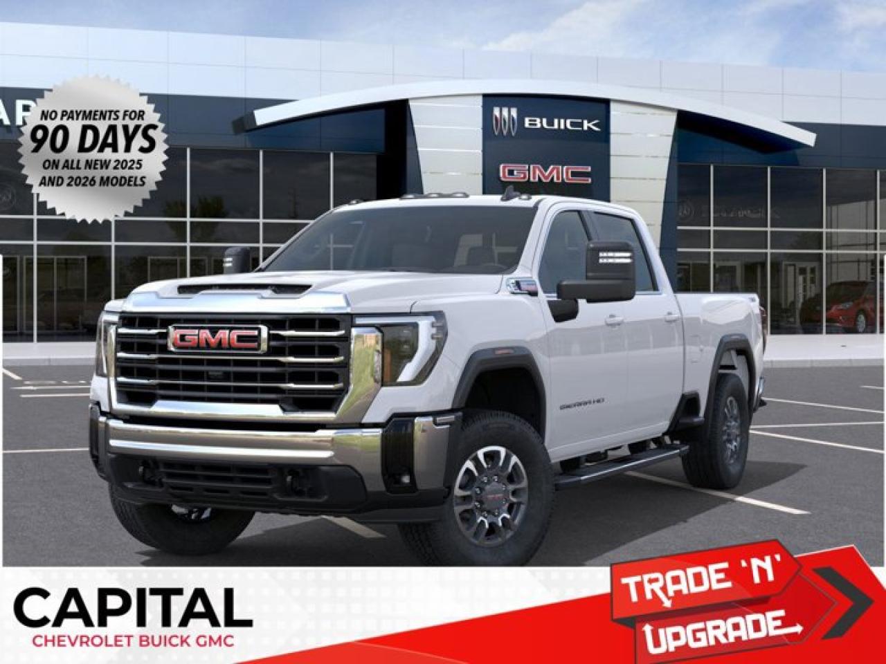 This GMC Sierra 3500HD boasts a Turbocharged Diesel V8 6.6L/ engine powering this Automatic transmission. X31 OFF-ROAD AND PROTECTION PACKAGE includes (X31) Off-Road suspension with Twin-tube Rancho shocks, (JHD) Hill Descent Control and (NZZ) skid plates (transfer case and oil pan), (CGN) Spray-on Bedliner, (RIA) All-weather floor liners, LPO and X31 badge (replaces 4X4 badge on bed), TRANSMISSION, 10-SPEED AUTOMATIC, TAILGATE, GMC MULTIPRO TAILGATE with six functional load/access features. NOTE: Auto release can be disabled if ball hitch is installed. See Owners manual for details.*This GMC Sierra 3500HD Comes Equipped with These Options *SLE CONVENIENCE PACKAGE includes (CJ2) dual climate control, (A2X) 10-way power driver seat including power lumbar, (N37) manual tilt/telescoping steering column and (T3U) LED fog lights; Single rear wheel models also include (U01) Roof Marker Lamps, REMOTE START PACKAGE includes (BTV) Remote Start, (UTJ) content theft alarm and (C49) rear-window defogger, HEAVY DUTY FRONT SPRING/CAMPER PACKAGE Note: If ordered for Camper usage, recommend ordering (UY2) Trailering wiring provisions , REAR AXLE, 3.42 RATIO, LPO, ALL-WEATHER FLOOR LINER, 1ST AND 2ND ROWS (dealer-installed), HIGH IDLE SWITCH, GVWR, 12,100 LBS. (5488 KG) WITH SINGLE REAR WHEELS, ENGINE, DURAMAX 6.6L TURBO-DIESEL V8, B20-DIESEL COMPATIBLE (470 hp [350.5 kW] @ 2800 rpm, 975 lb-ft of torque [1322 Nm] @ 1600 rpm) (Includes (K05) engine block heater.), ASSIST STEPS, CHROMED TUBULAR, 6 RECTANGULAR CAB LENGTH (factory installed), ALTERNATORS, DUAL, 220-AMPS PRIMARY, 170-AMPS AUXILIARY.* Visit Us Today *Stop by Capital Chevrolet Buick GMC Inc. located at 13103 Lake Fraser Drive SE, Calgary, AB T2J 3H5 for a quick visit and a great vehicle!