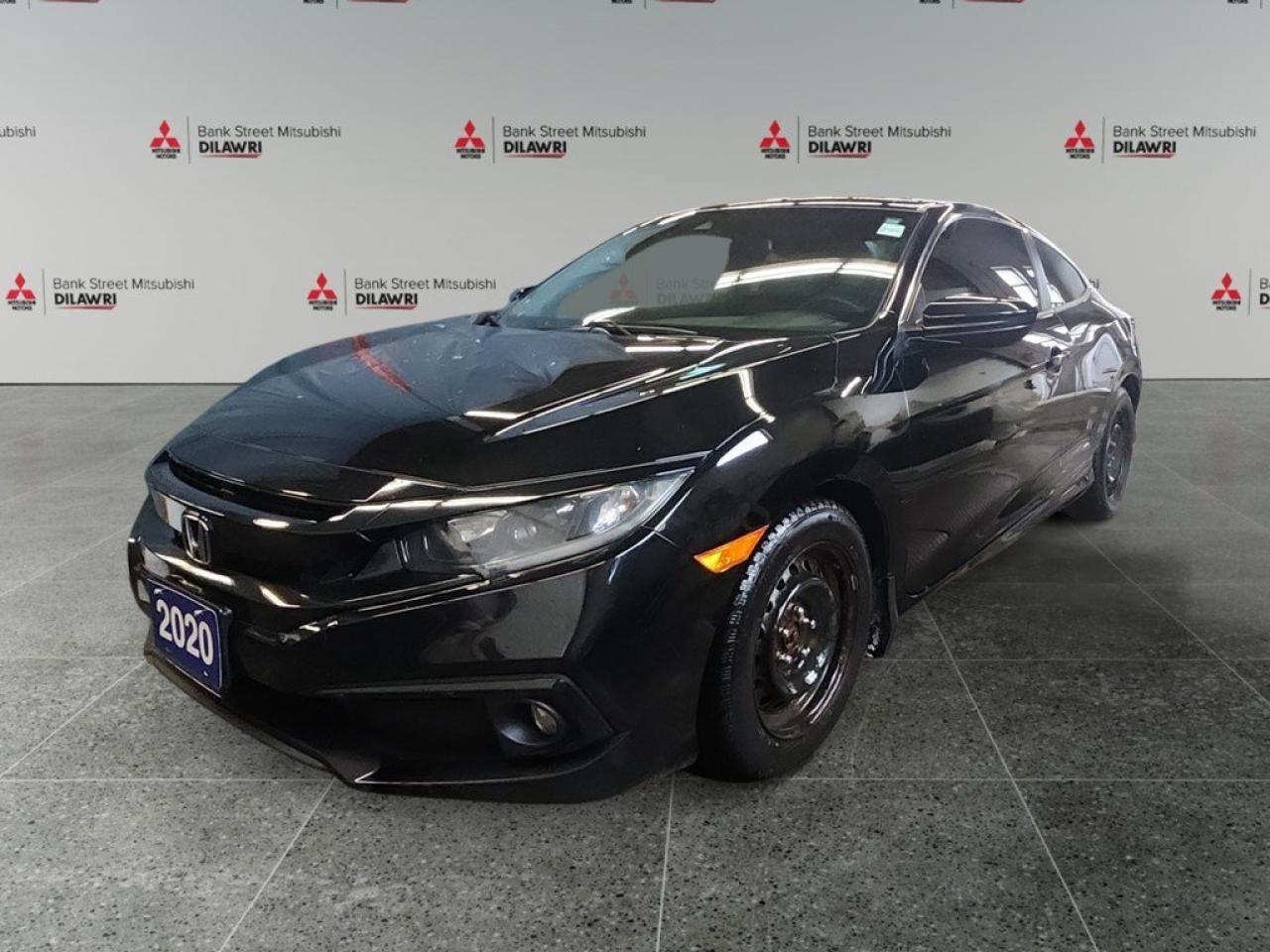 Balance of 5 year/100,000kms BASIC warranty and 10 year/160,000kms Factory Powertrain Warranty on ALL MITSUBISHI products! Best in the industry!!!! Get ready to experience the thrill of the 2020 Honda Civic Coupe Sport CVT in sophisticated Black. This Front-Wheel Drive Coupe offers a dynamic driving experience with precise handling. The exterior showcases its sporty design with sleek lines and stylish alloy wheels, while the sunroof adds an extra touch of luxury. Step inside to find an interior designed for comfort and convenience, featuring heated seats and a leather steering wheel that enhance your driving pleasure. The vehicle also comes equipped with keyless entry and power windows for your convenience. Technology and safety go hand in hand with features like a backup camera, smart device integration, and Bluetooth connectivity, ensuring you stay connected and secure on every journey. The innovative driver assistance features include lane assist and adaptive cruise control, offering additional peace of mind. This vehicle is an ideal choice for those seeking both style and substance. Whether youre a young professional or a car enthusiast looking for a reliable coupe, the 2020 Honda Civic Coupe Sport is perfect for you. Contact our dealership today to learn more and schedule your test drive.