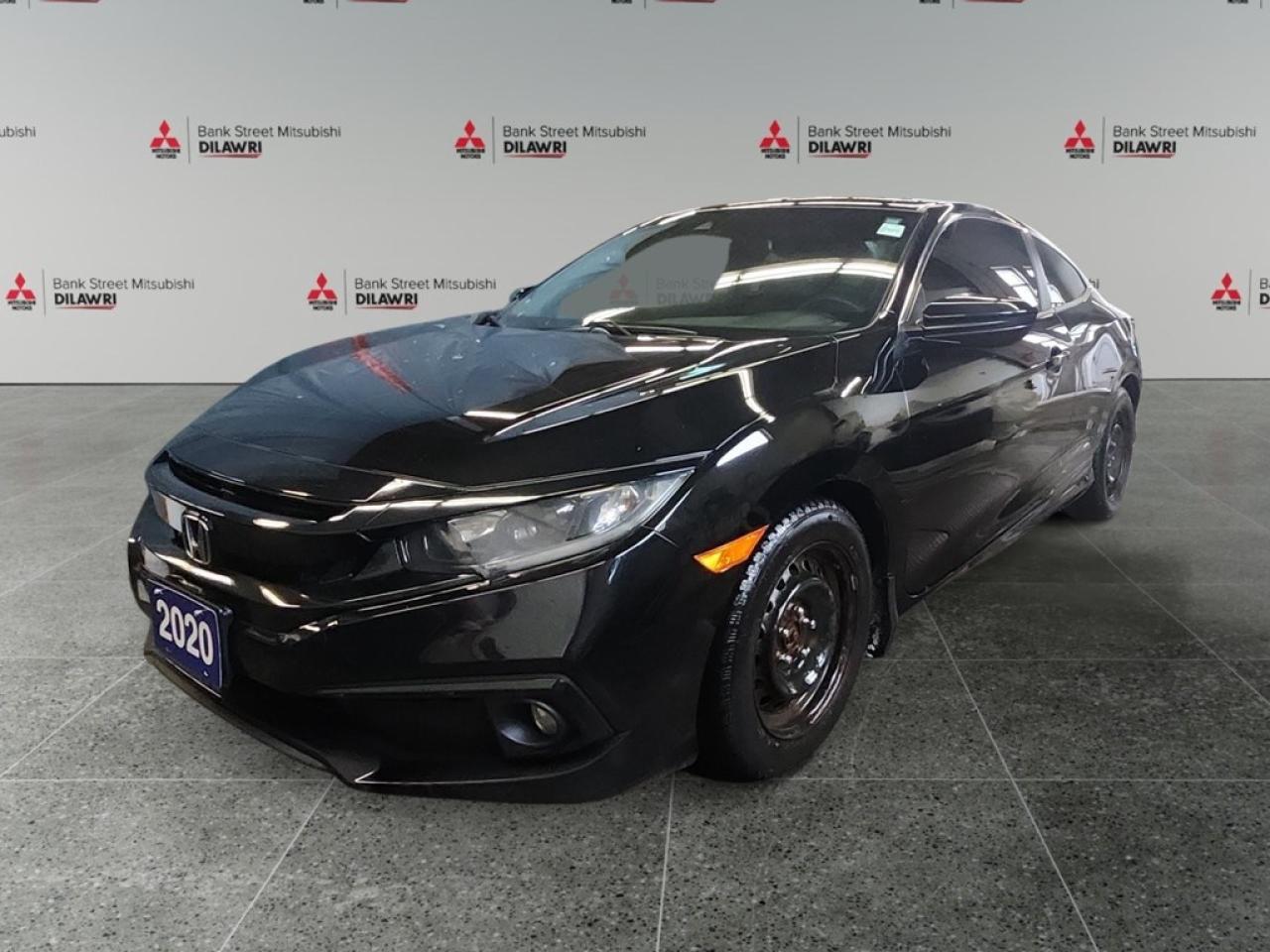 Balance of 5 year/100,000kms BASIC warranty and 10 year/160,000kms Factory Powertrain Warranty on ALL MITSUBISHI products! Best in the industry!!!! Get ready to experience the thrill of the 2020 Honda Civic Coupe Sport CVT in sophisticated Black. This Front-Wheel Drive Coupe offers a dynamic driving experience with precise handling. The exterior showcases its sporty design with sleek lines and stylish alloy wheels, while the sunroof adds an extra touch of luxury. Step inside to find an interior designed for comfort and convenience, featuring heated seats and a leather steering wheel that enhance your driving pleasure. The vehicle also comes equipped with keyless entry and power windows for your convenience. Technology and safety go hand in hand with features like a backup camera, smart device integration, and Bluetooth connectivity, ensuring you stay connected and secure on every journey. The innovative driver assistance features include lane assist and adaptive cruise control, offering additional peace of mind. This vehicle is an ideal choice for those seeking both style and substance. Whether youre a young professional or a car enthusiast looking for a reliable coupe, the 2020 Honda Civic Coupe Sport is perfect for you. Contact our dealership today to learn more and schedule your test drive.