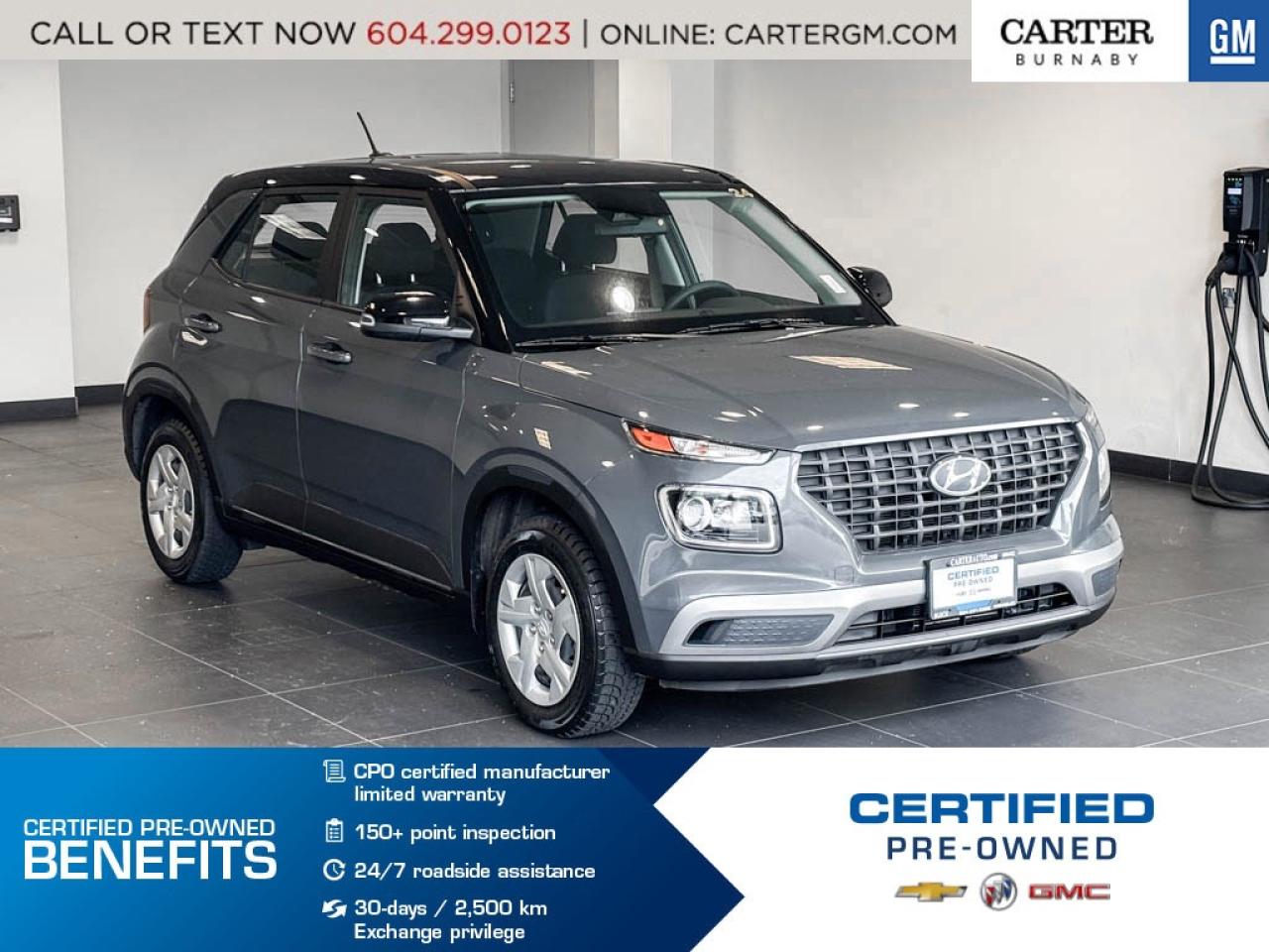 NO ACCIDENTS
Discover smart style and everyday versatility in this 2024 Hyundai Venue FWD. Powered by a responsive 1.6L DPI DOHC 16-valve I4, it delivers confident city driving with impressive efficiency. Enjoy comfort with heated front bucket seats and a 6-way adjustable drivers seat, plus added visibility from heated power mirrors with turn signals. Safety comes standard with Forward Collision-Avoidance Assist, Rear View Monitor, and Tire Pressure Monitoring. Practical rear liftgate cargo access rounds it out.

Come take it for a test drive today and experience all this stylish vehicle has to offer!

WHY CARTER GM BURNABY?

- An unrivalled vehicle purchasing experience!
- Exceeding our loyal customers expectations since 1963
- 4.5 Google star rating (with 2,175+ customer reviews)
- Cargurus Top-rated Dealer 2025 Award
- Cargurus Top Value Dealer 2025 Award
- Peace of mind - 150-point vehicle inspection
- CARFAX - full vehicle service history - purchase with confidence!
- Vehicle trades welcome! Best price guaranteed!
- We provide upfront pricing, zero hidden fees, and 100% transparency
- Fast approvals and 99% acceptance rates (no matter your current credit status!)
- Multilingual staff (many languages spoken)
- Comfortable non-pressured environment with in-store television, WIFI and a childrens play area!
- In-store restaurant: fresh daily menu





Were here to help you drive the vehicle you want, the vehicle you deserve!
QUESTIONS? GREAT! WEVE GOT ANSWERS!
To speak with a friendly vehicle specialist - CALL NOW!
(Doc. Fee: $495.00 Dealer Code: D5505)