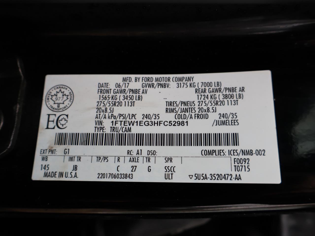 2017 Ford F-150 V6 SPORT 4WD CERTIFIED CAMERA NAV BLUETOOTH HEATED SEATS CRUISE ALLOYS Photo