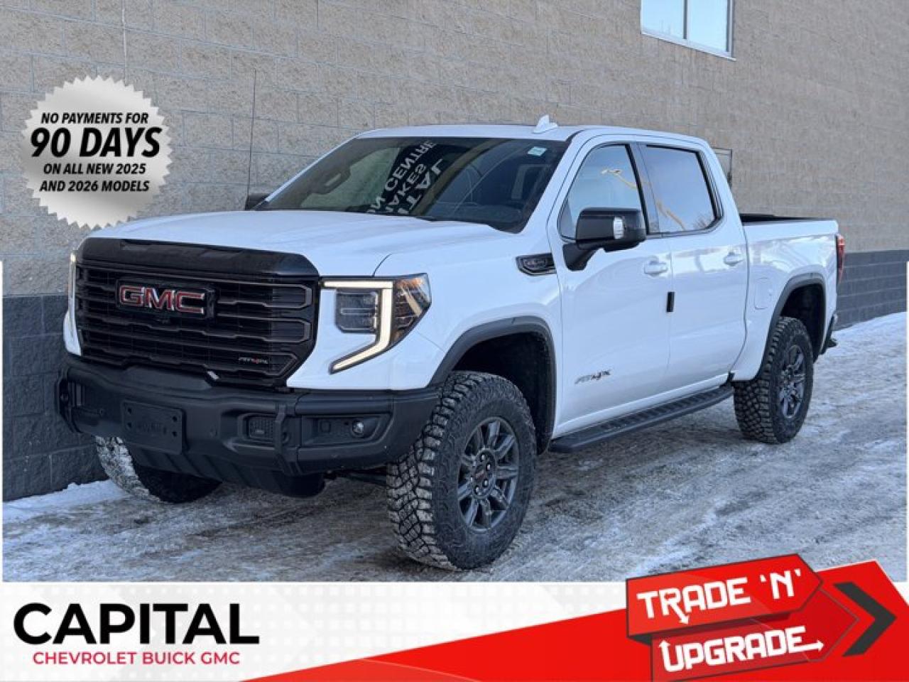 Scores 15 Highway MPG and 17 City MPG! This GMC Sierra 1500 delivers a Gas V8 6.2L/376 engine powering this Automatic transmission. TRANSMISSION, 10-SPEED AUTOMATIC WITH ELECTRONIC PRECISION SHIFT, ELECTRONICALLY CONTROLLED with overdrive, and tow/haul mode and steering column paddle shifters. Includes Cruise Grade Braking and Powertrain Grade Braking, REAR AXLE, 3.23 RATIO, LPO, SPORT PEDAL COVER KIT (dealer-installed).*This GMC Sierra 1500 Comes Equipped with These Options *LPO, OFF-ROAD HIGH CLEARANCE STEPS (dealer-installed), LPO, GMC MULTIPRO TAILGATE STEP LIGHTS (dealer-installed), LPO, CARGO TIE-DOWNS, (4) (dealer-installed), LICENSE PLATE KIT, FRONT, GVWR, 7100 LBS. (3221 KG), ENGINE, 6.2L ECOTEC3 V8 (420 hp [313 kW] @ 5600 rpm, 460 lb-ft of torque [624 Nm] @ 4100 rpm); featuring Dynamic Fuel Management, ENGINE BLOCK HEATER, AT4X PREFERRED EQUIPMENT GROUP includes standard equipment, ACTIVE EXHAUST, DUAL, SPORT-MODE ENABLED, 3 YEARS SIRIUSXM.* Stop By Today *For a must-own GMC Sierra 1500 come see us at Capital Chevrolet Buick GMC Inc., 13103 Lake Fraser Drive SE, Calgary, AB T2J 3H5. Just minutes away!